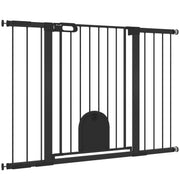 30"-52" Extra Wide Pet Gate Barrier with Small Door, 35"H Dog Gate with Safety Gate Barrier, Stair Pressure Fit, Black