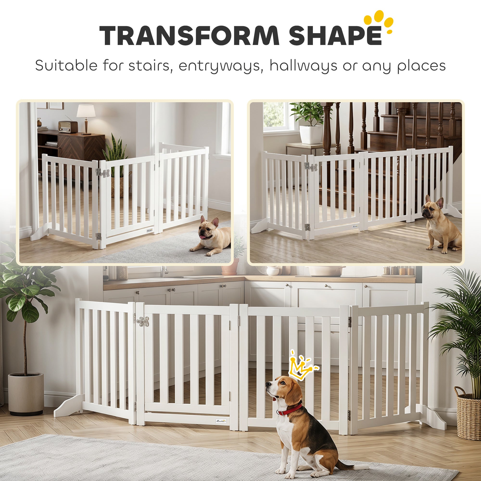 Barrière pliable pour chien de 23.5"H avec porte, 4 panneaux, barrière autoportante pour animaux avec pieds de support, enclos intérieur pour chiots et chiens, blanc