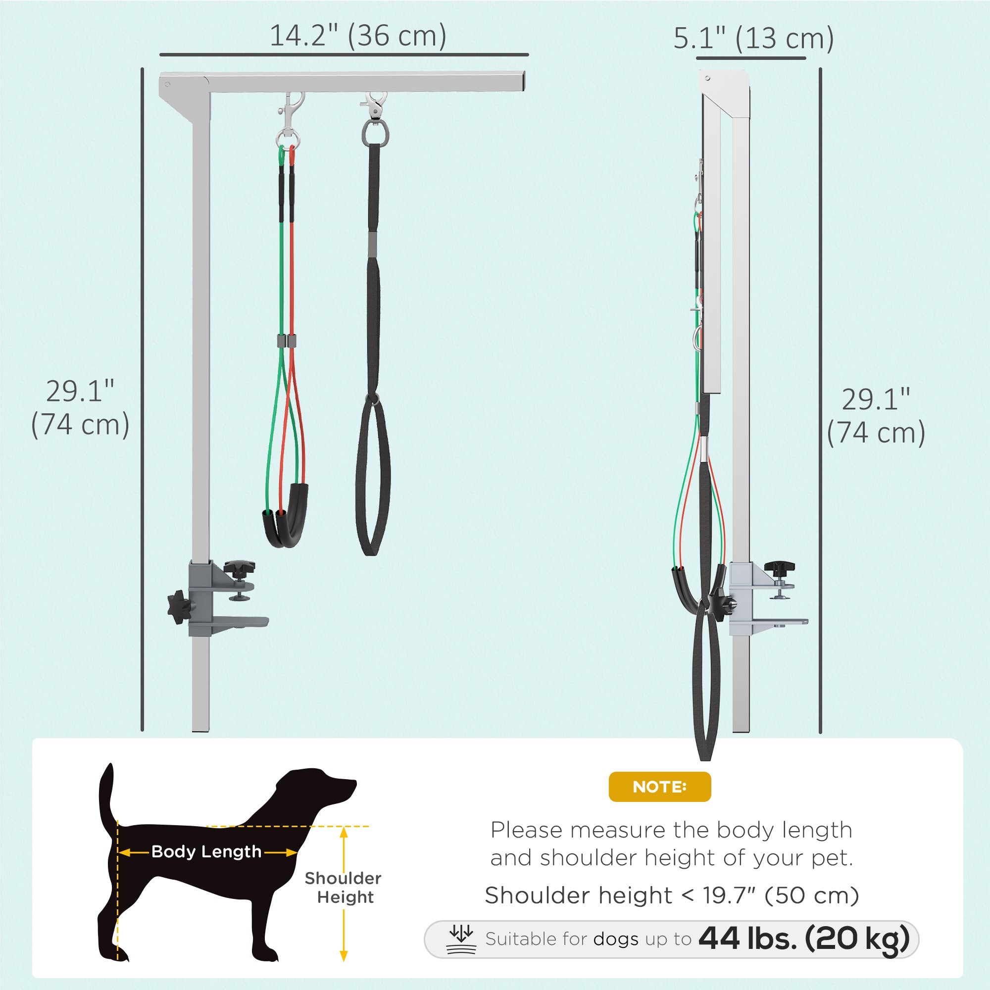Adjustable Pet Grooming Arm, with Clamp, Haunch Holders & Grooming Loop - Sliver