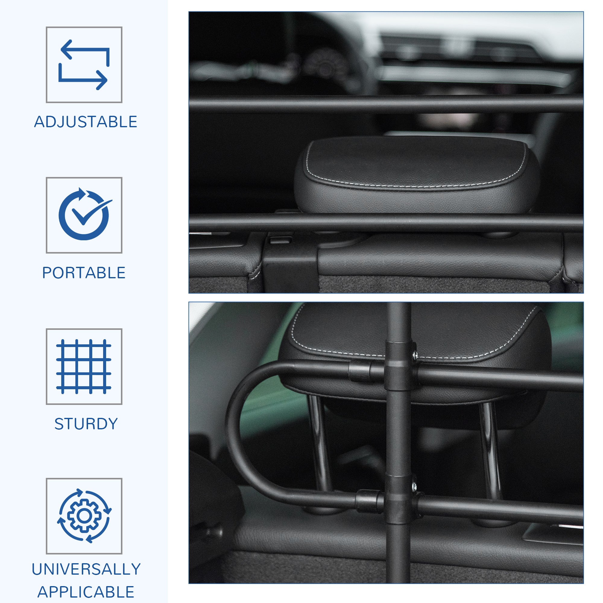 Barrière de voiture réglable pour animaux, pour SUV, véhicules et fourgonnettes, grille de séparation arrière pour chiens, pour des trajets en voiture en toute sécurité, noire