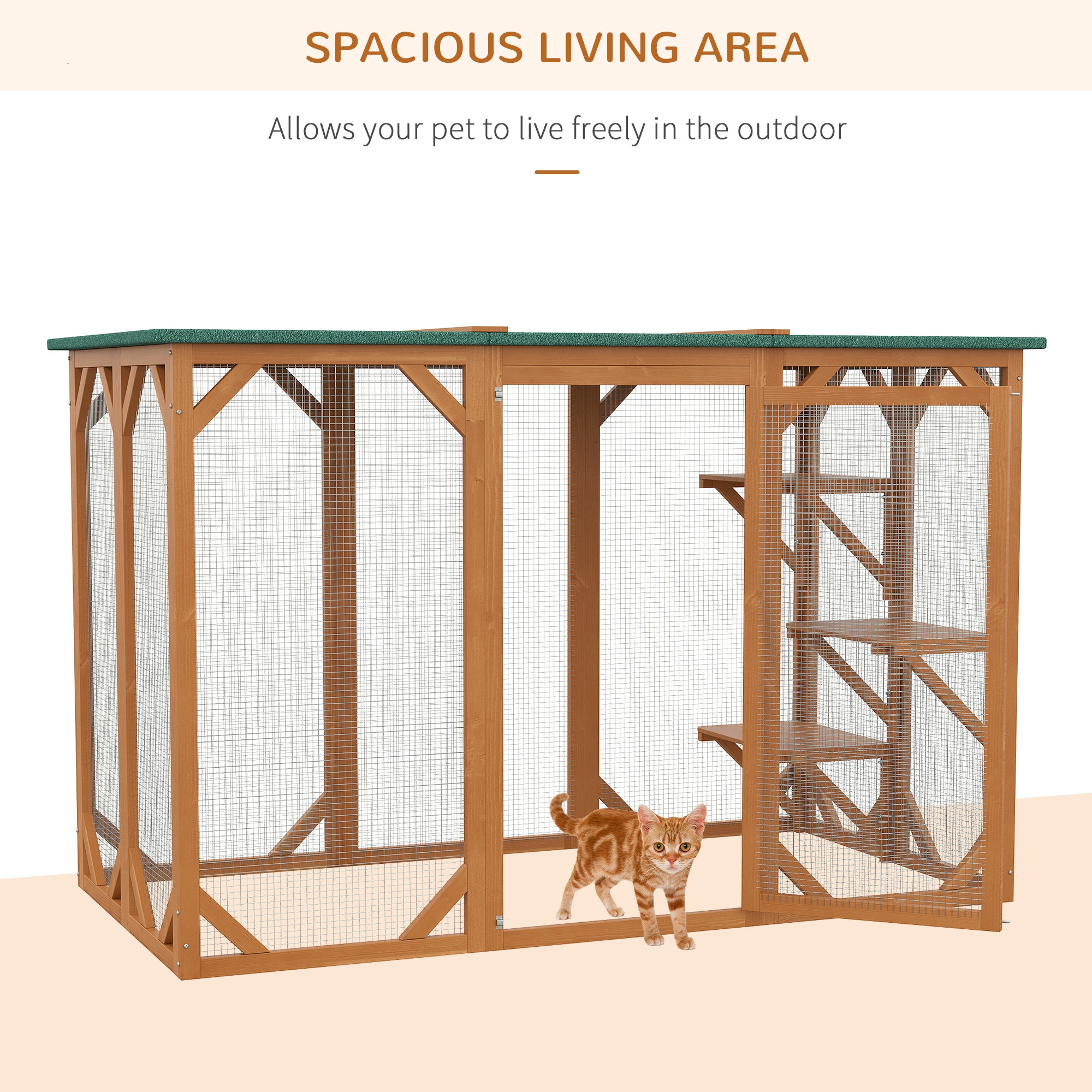 71"L Catio Outdoor Cat Enclosure, Indoor Cat Cage, Pet House, Small Animal Hutch for 1-2 Rabbit, Kitten, Kitty Crate Kennel w/ Waterproof Roof, Multi-Level Platforms, Orange