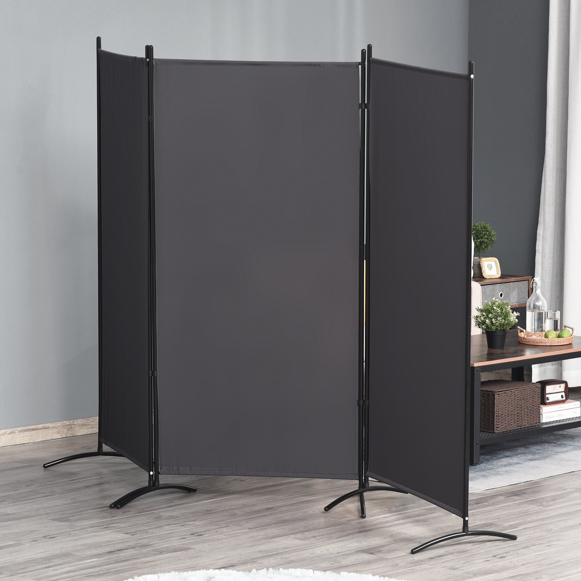 Séparateur de pièce à 3 panneaux de 1,83 m, cloison pliante à double charnière, paravent d’intimité pour bureau à domicile, gris anthracite