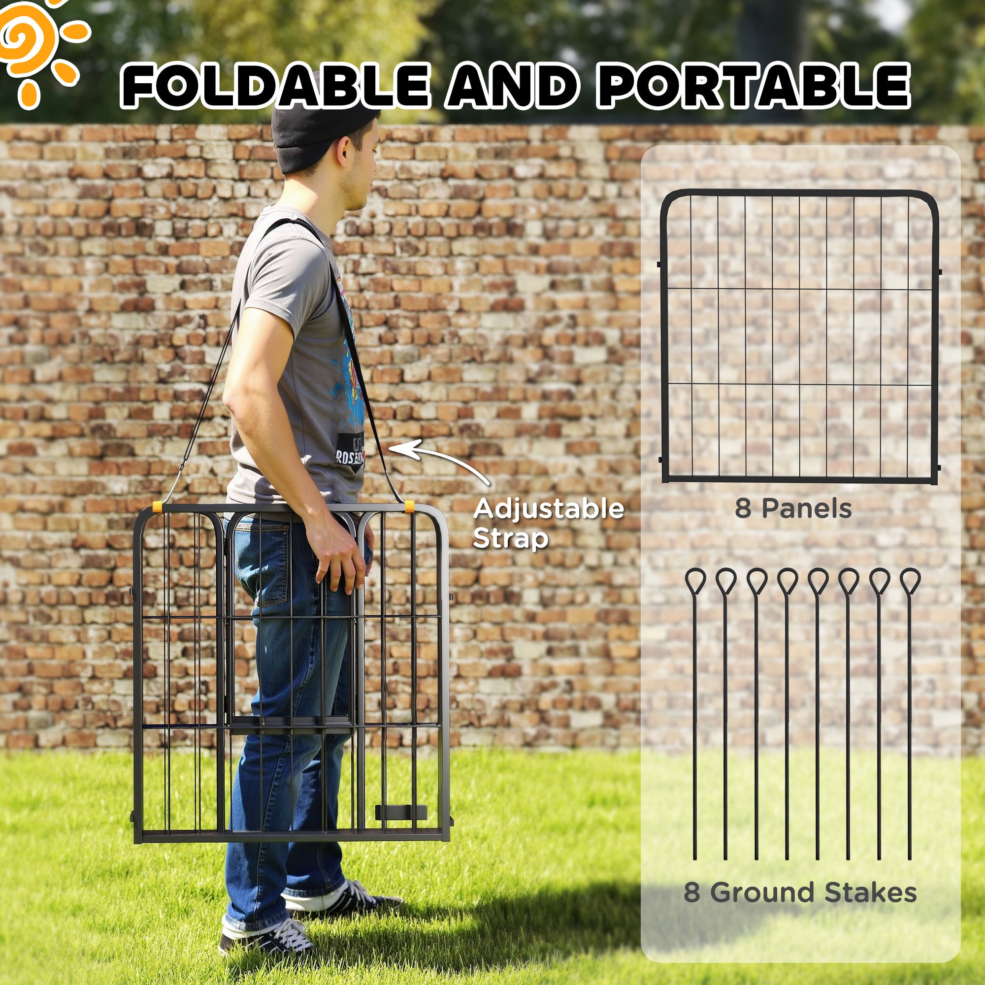 24" Dog Playpen Indoor Outdoor, Portable Foldable 8 Panels Pet Playpen with Door & Strap for Small Dogs