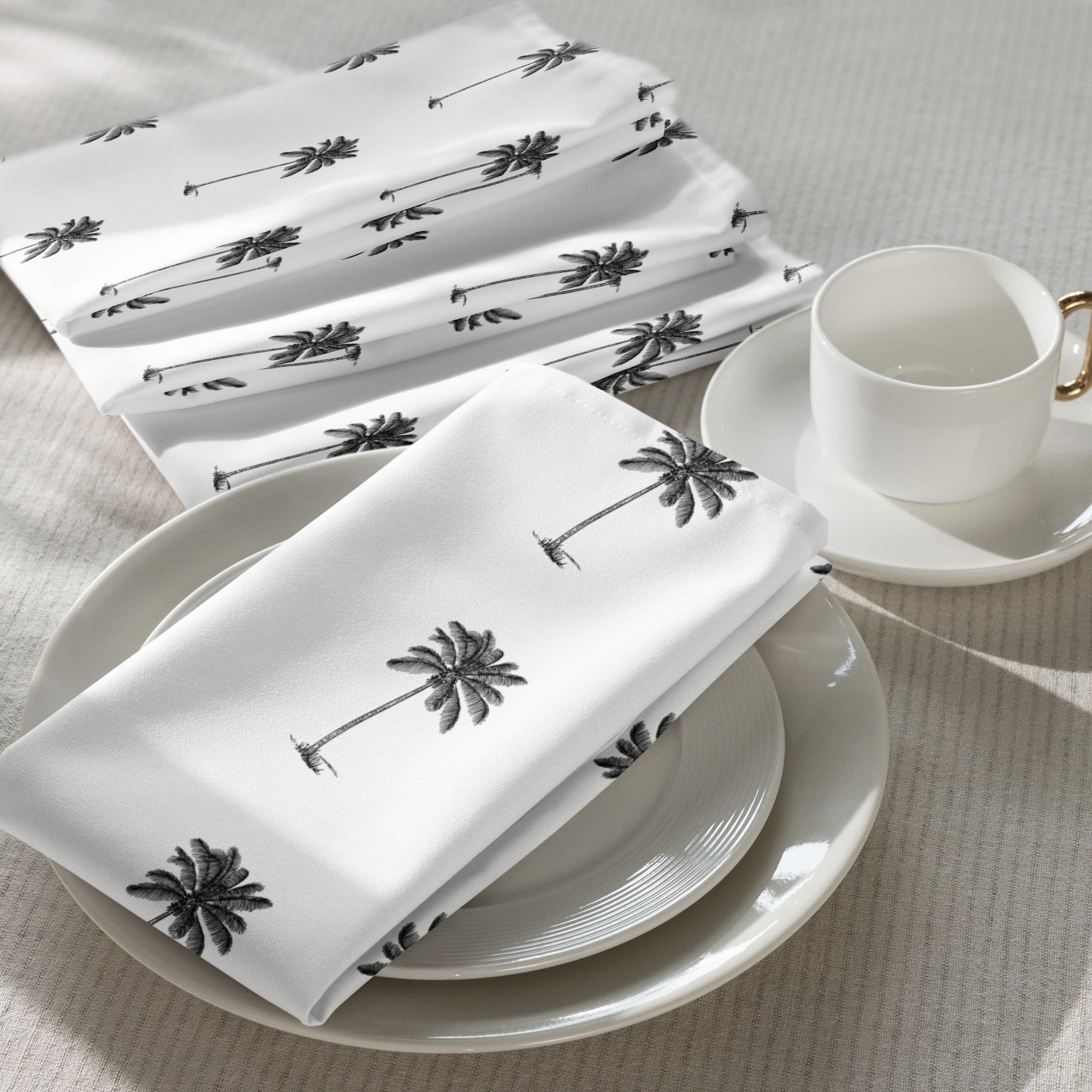 Coco Palm Pattern Cloth Napkin Set - White-1