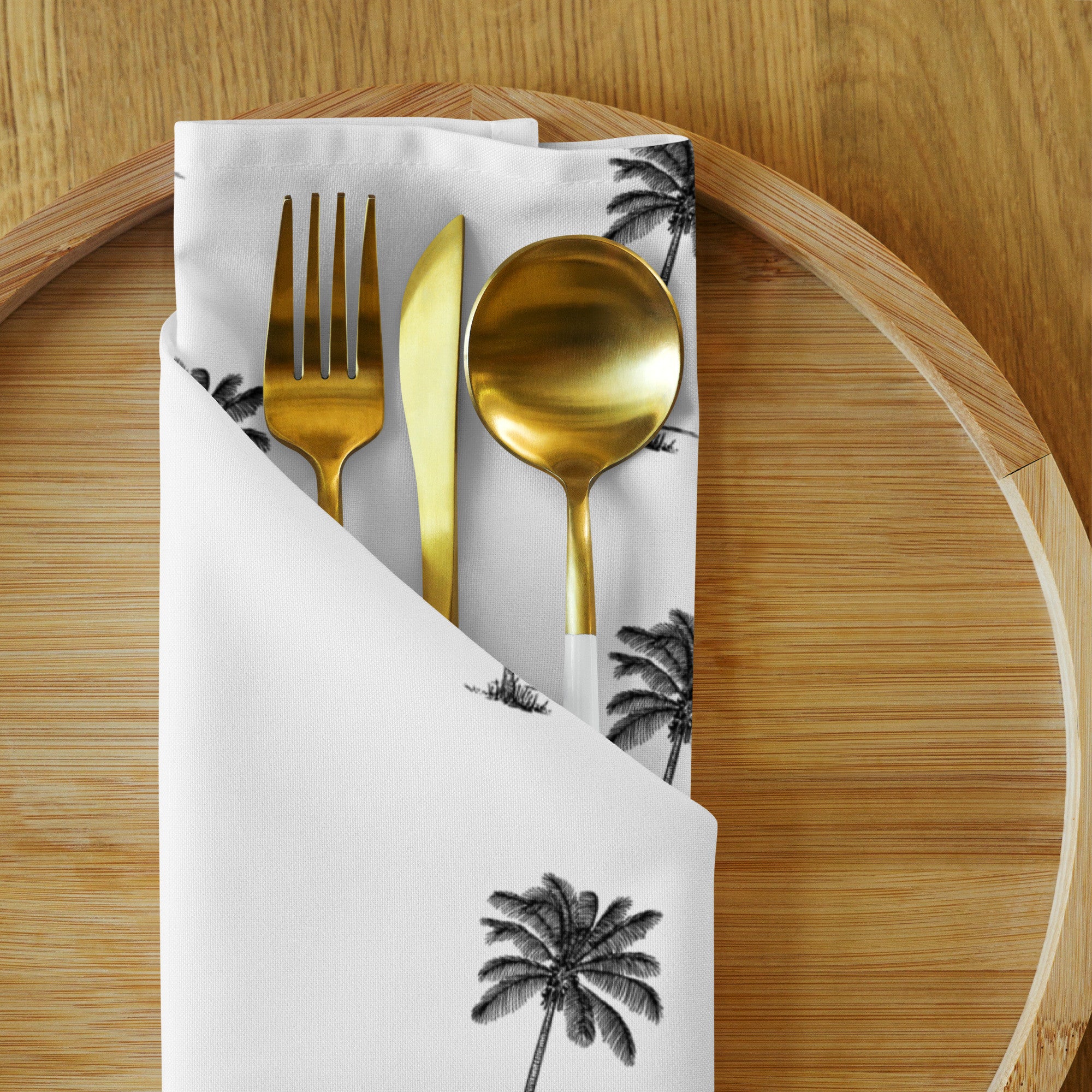 Coco Palm Pattern Cloth Napkin Set - White-2
