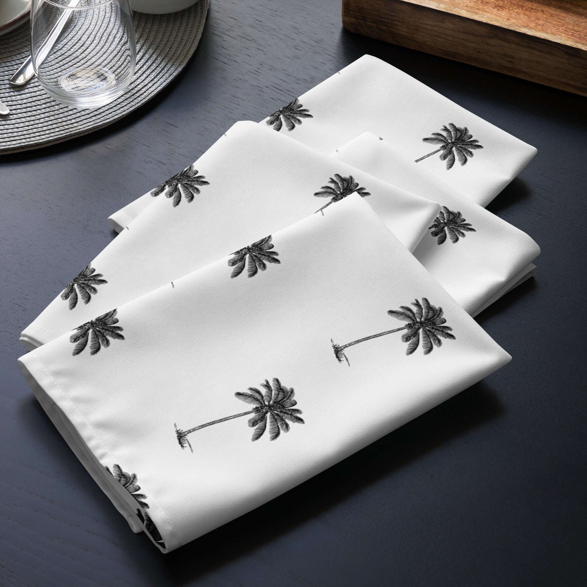 Coco Palm Pattern Cloth Napkin Set - White-0