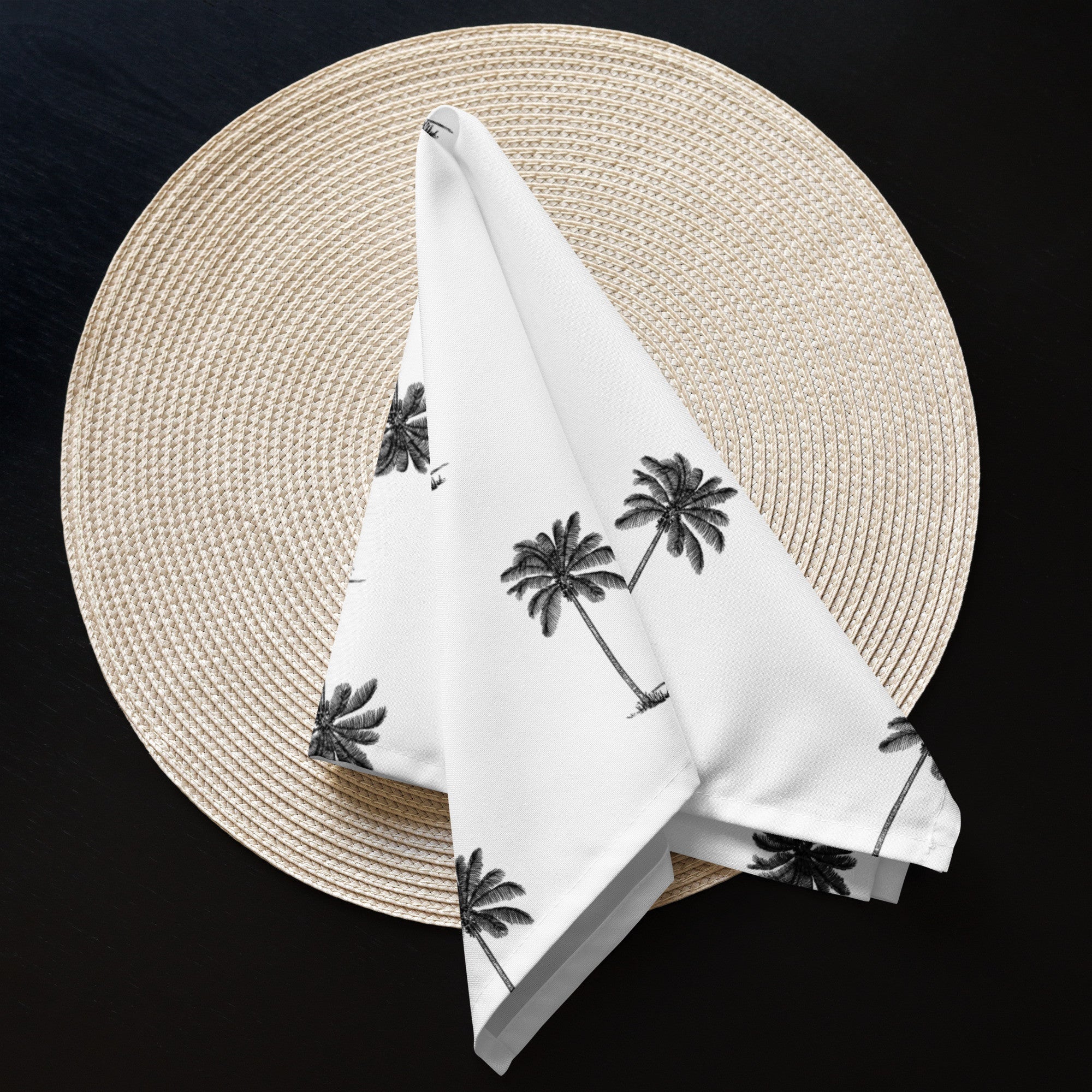 Coco Palm Pattern Cloth Napkin Set - White-3