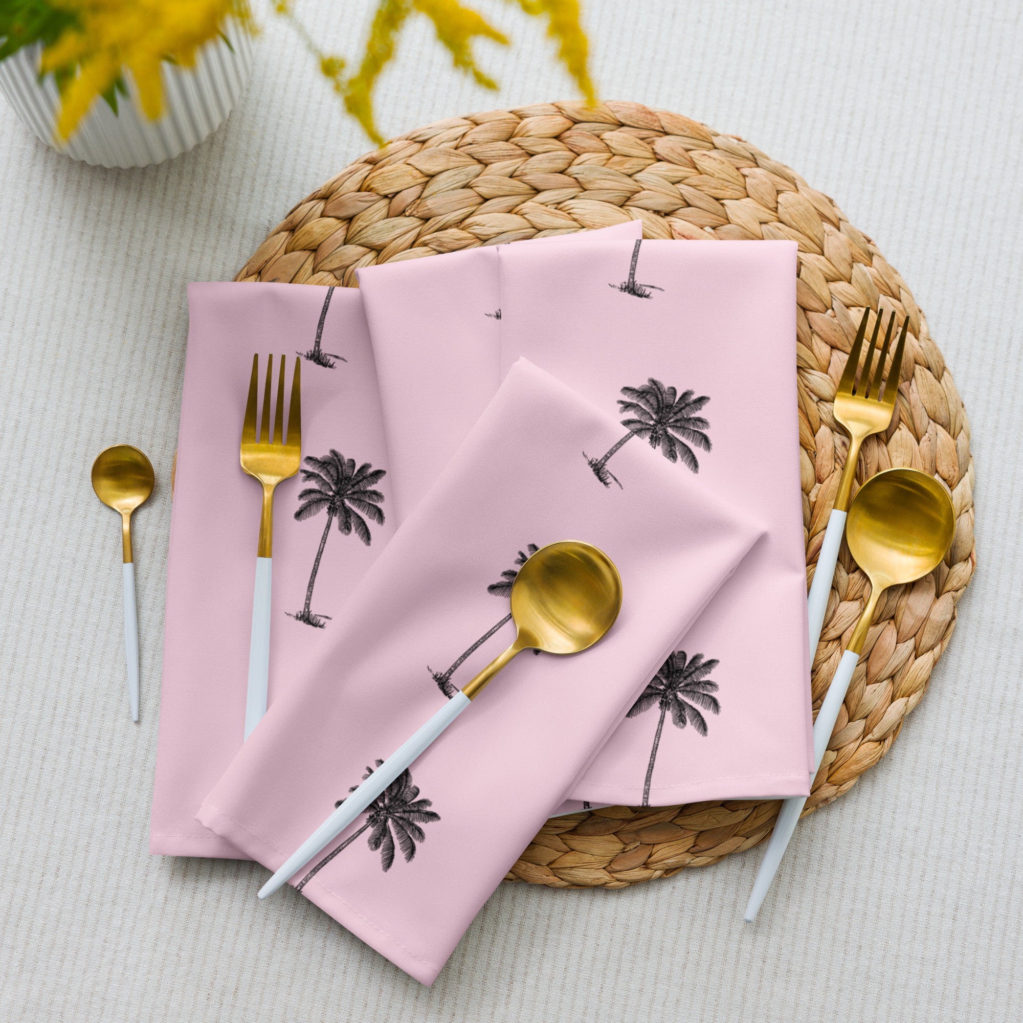 Coco Palm Pattern Cloth Napkin Set - Pink-1