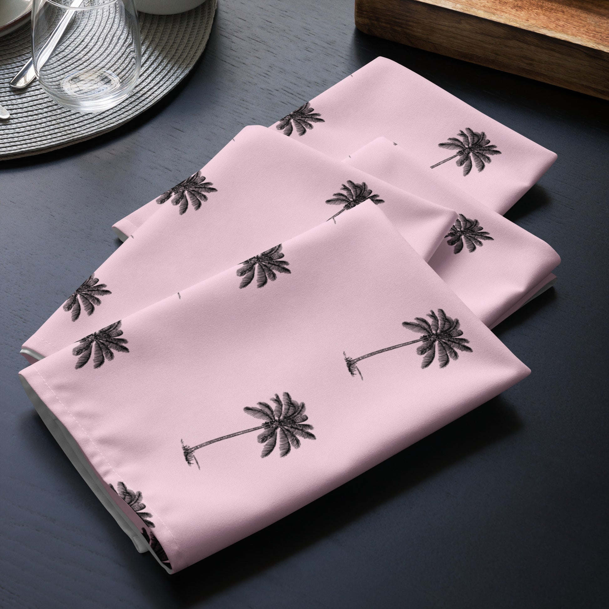 Coco Palm Pattern Cloth Napkin Set - Pink-2
