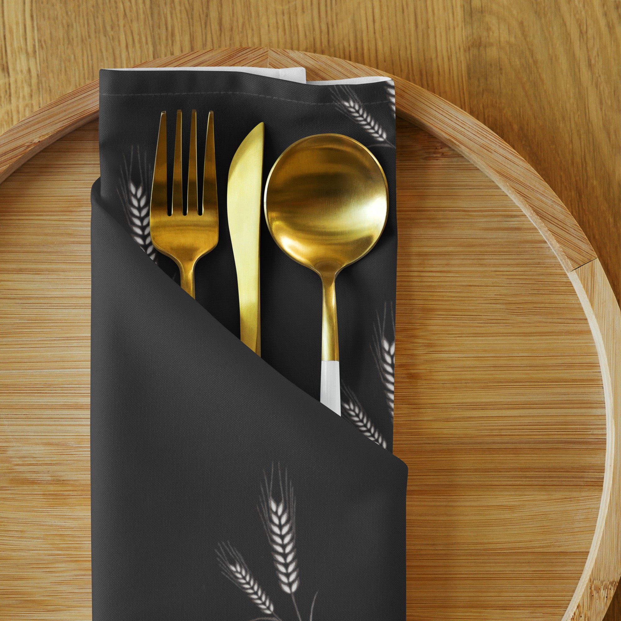 Grano Pattern Cloth Napkin Set - Dark Grey-0