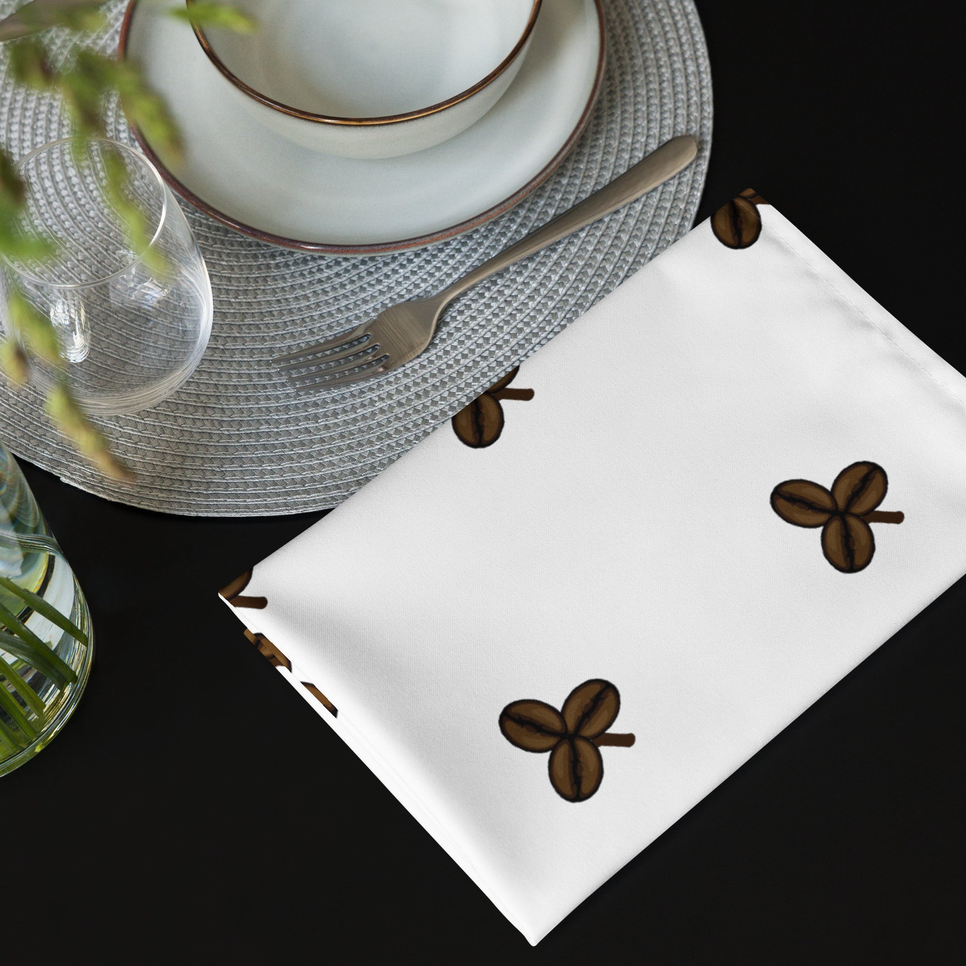 Coffee Clover Pattern Cloth Napkin Set - White-2
