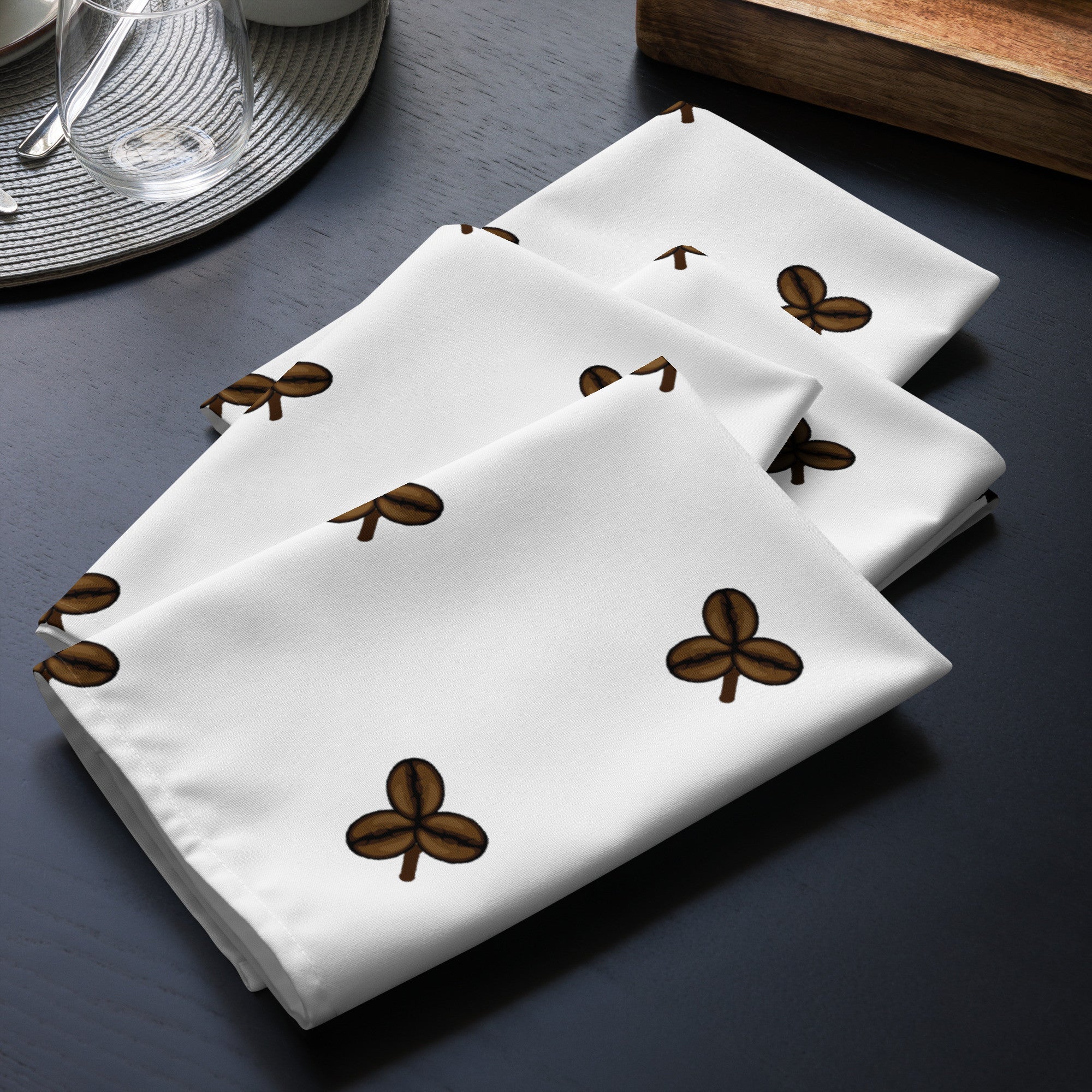 Coffee Clover Pattern Cloth Napkin Set - White-1