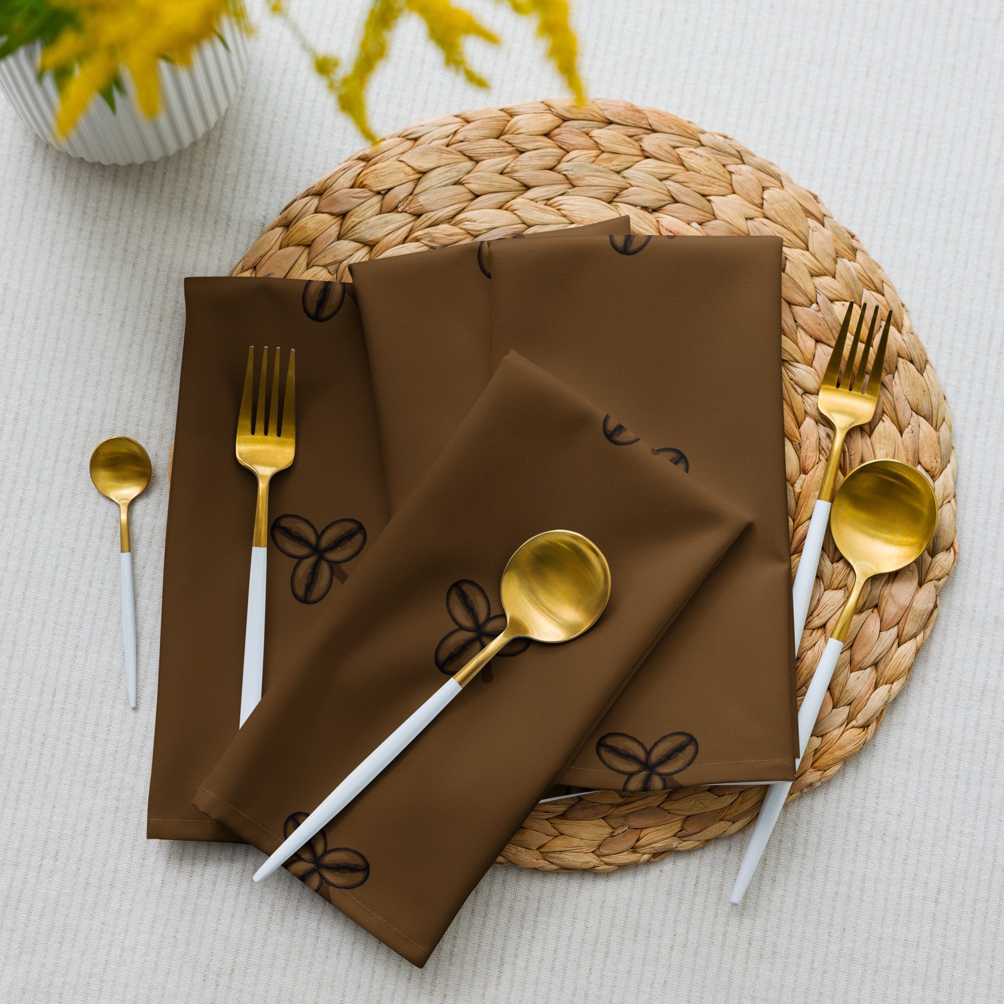 Coffee Clover Pattern Cloth Napkin Set - Mocha-1