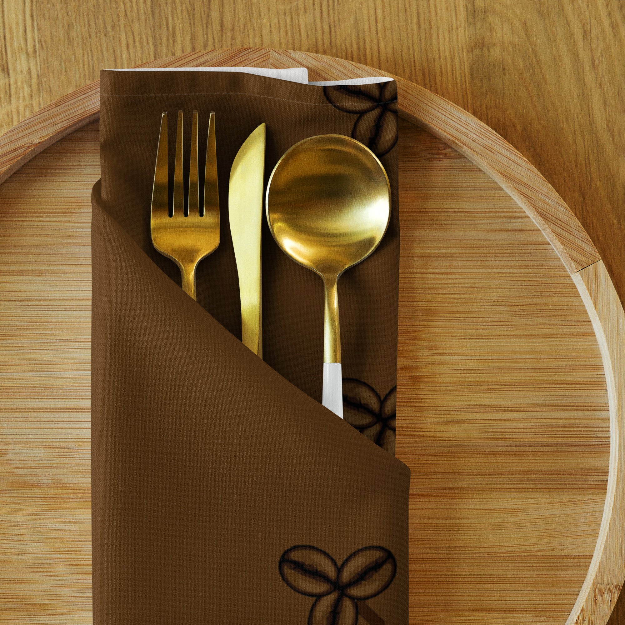 Coffee Clover Pattern Cloth Napkin Set - Mocha-4