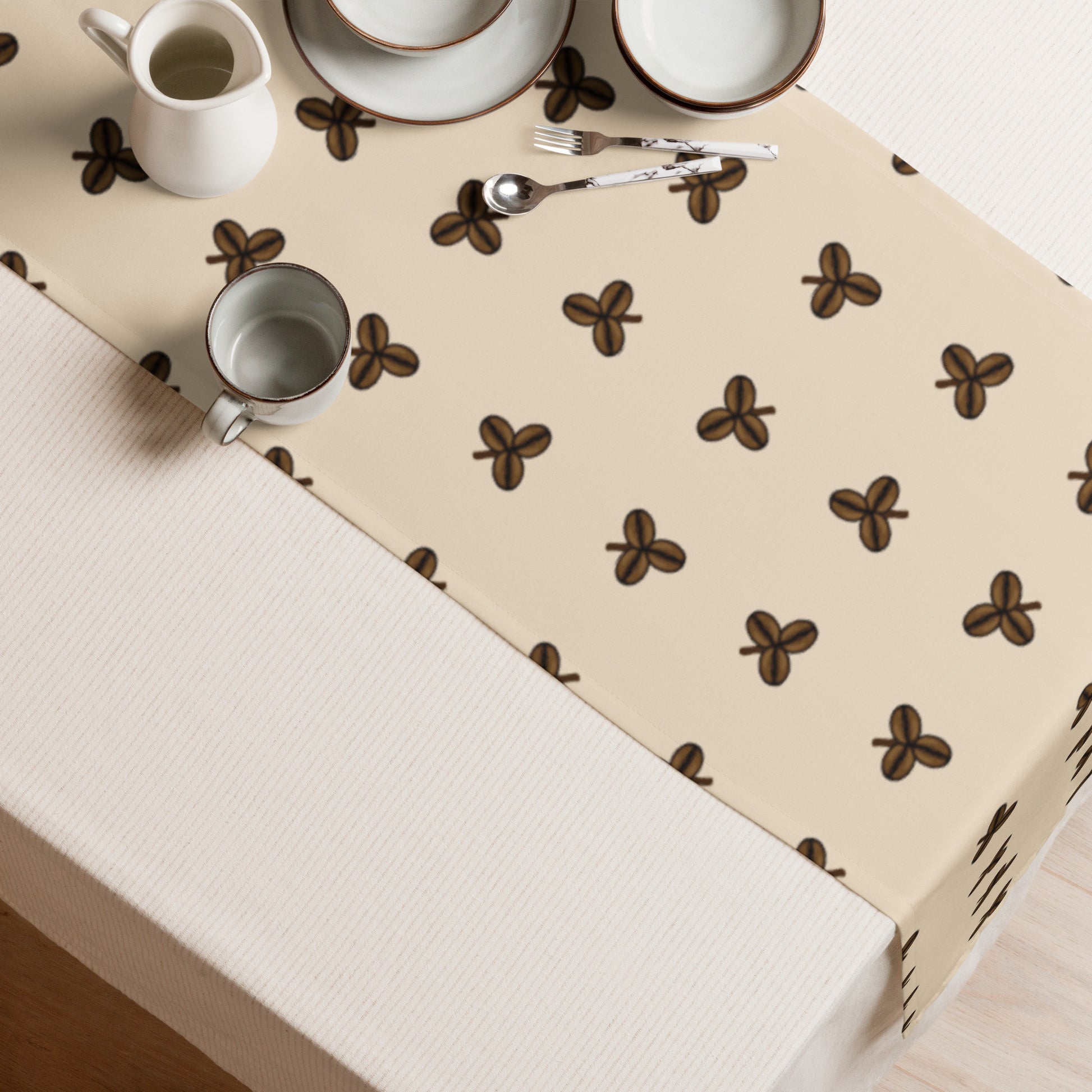 Coffee Clover Pattern Table Runner - Macchiato-1
