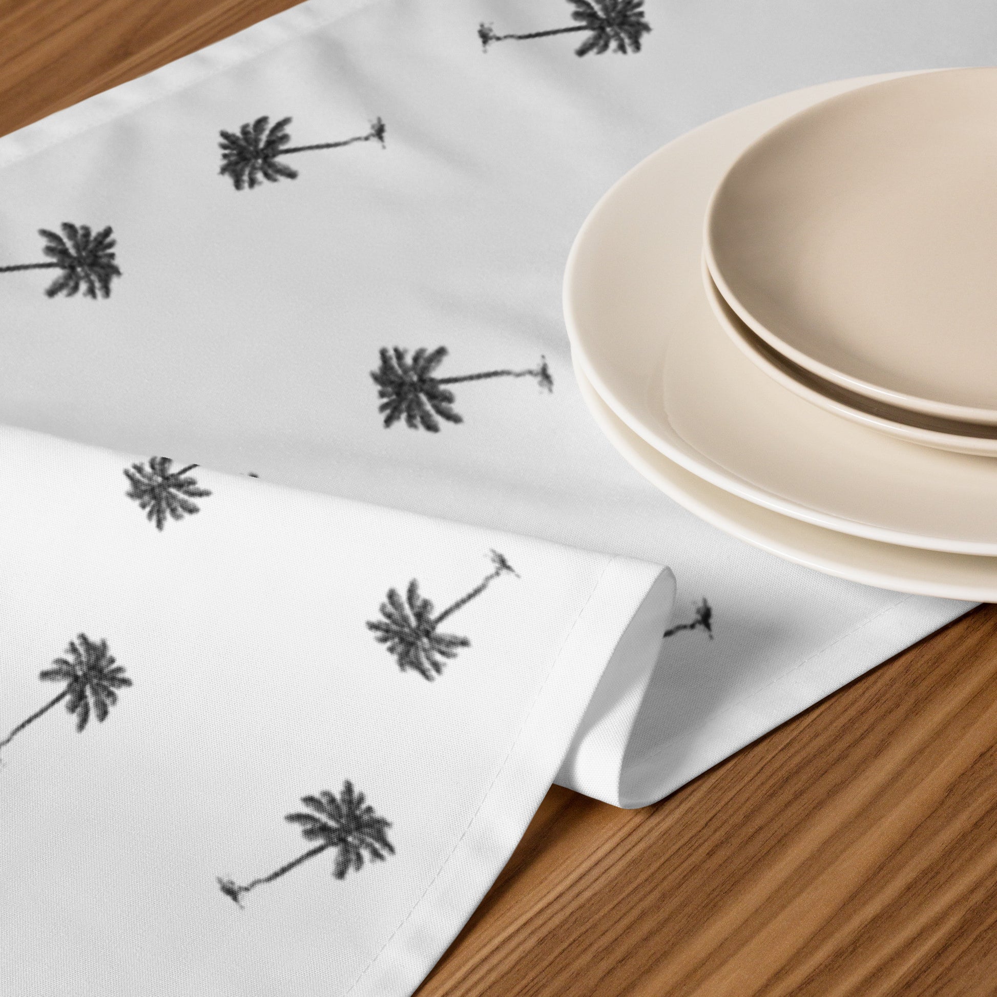 Coco Palm Pattern Table Runner - White-1
