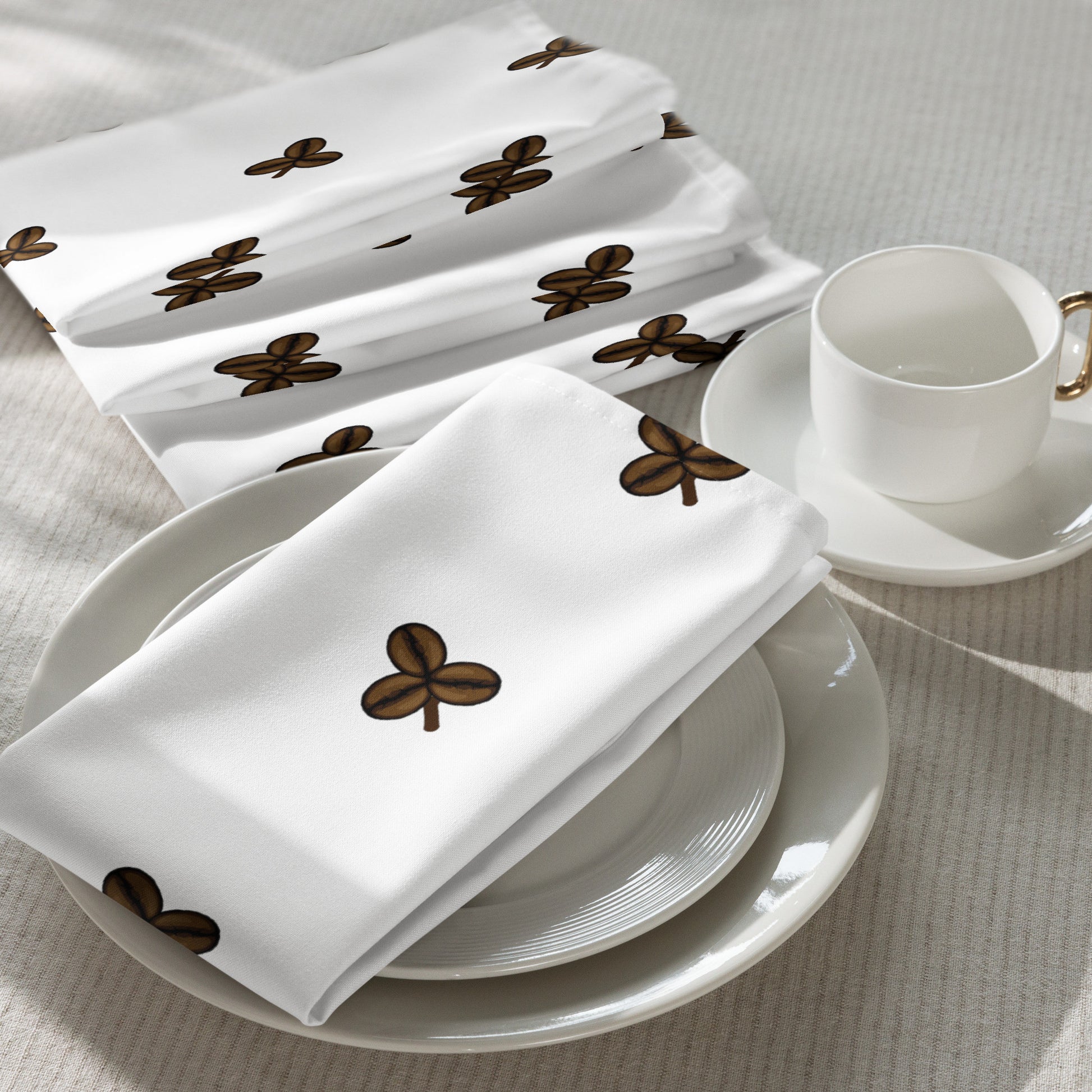 Coffee Clover Pattern Cloth Napkin Set - White-3