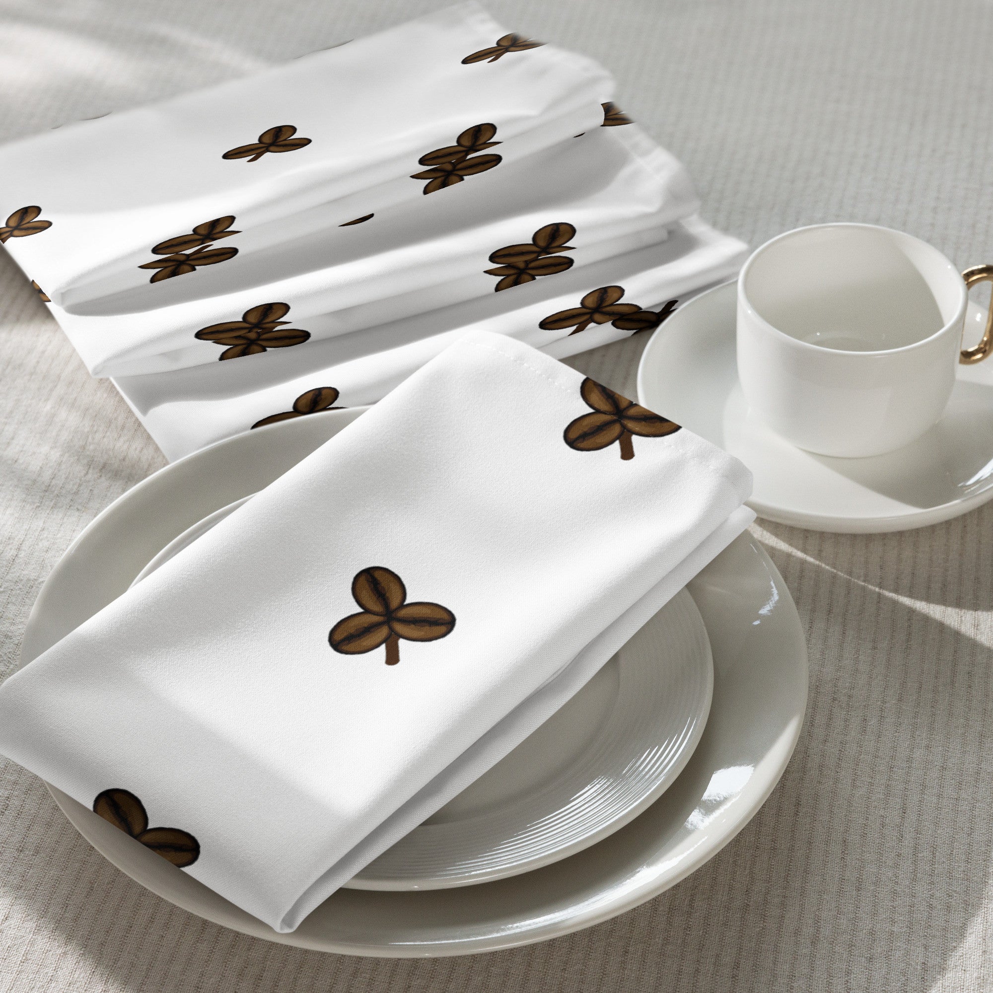 Coffee Clover Pattern Cloth Napkin Set - White-3