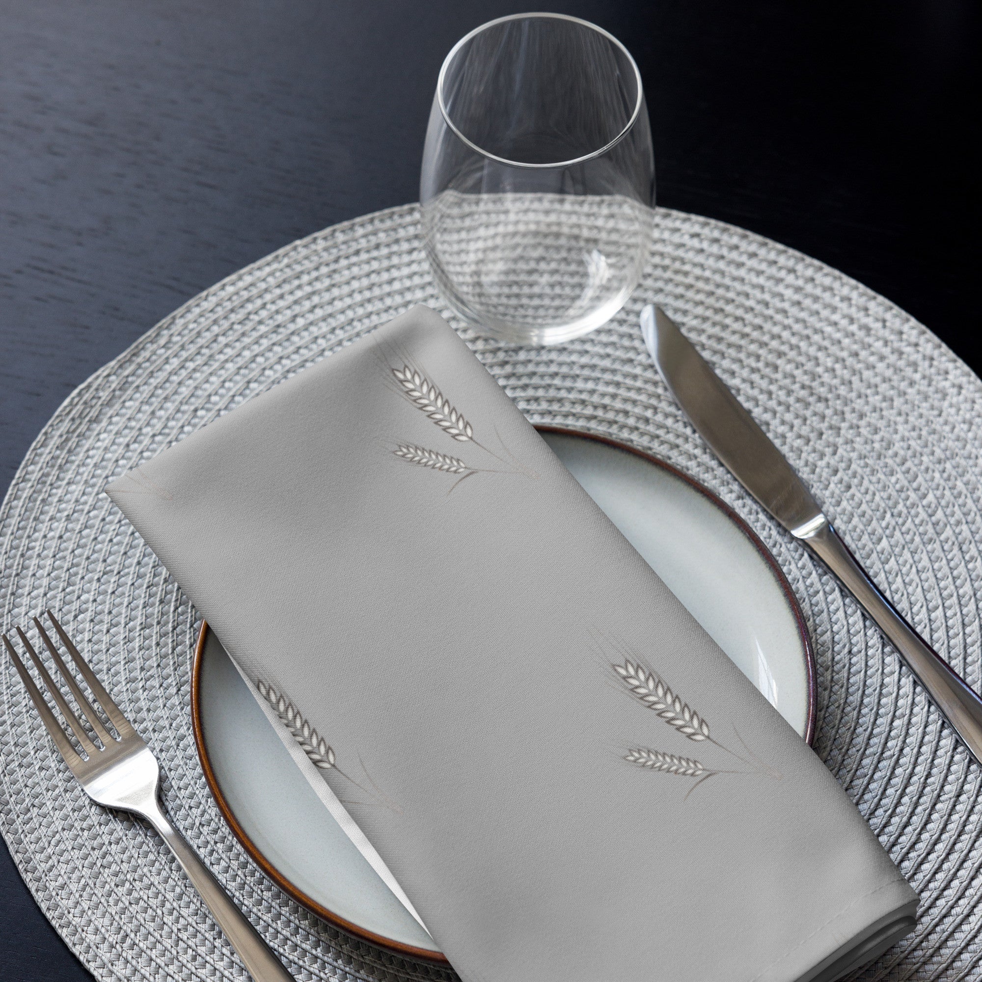 Grano Pattern Cloth Napkin Set - Grey-0