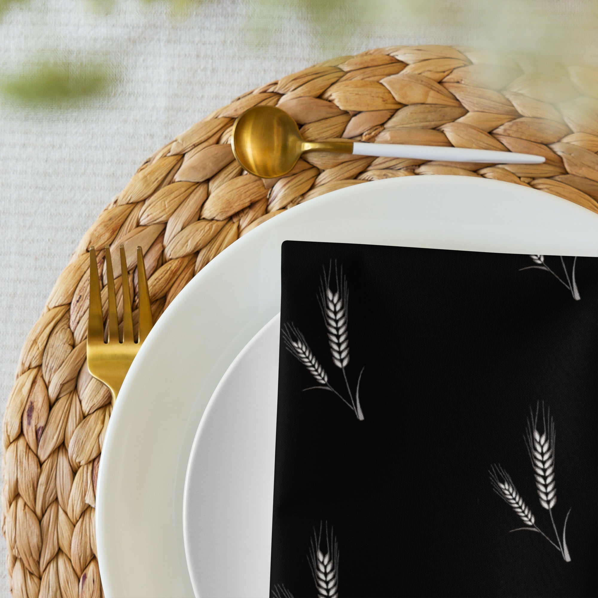Grano Pattern Cloth Napkin Set - Black-1