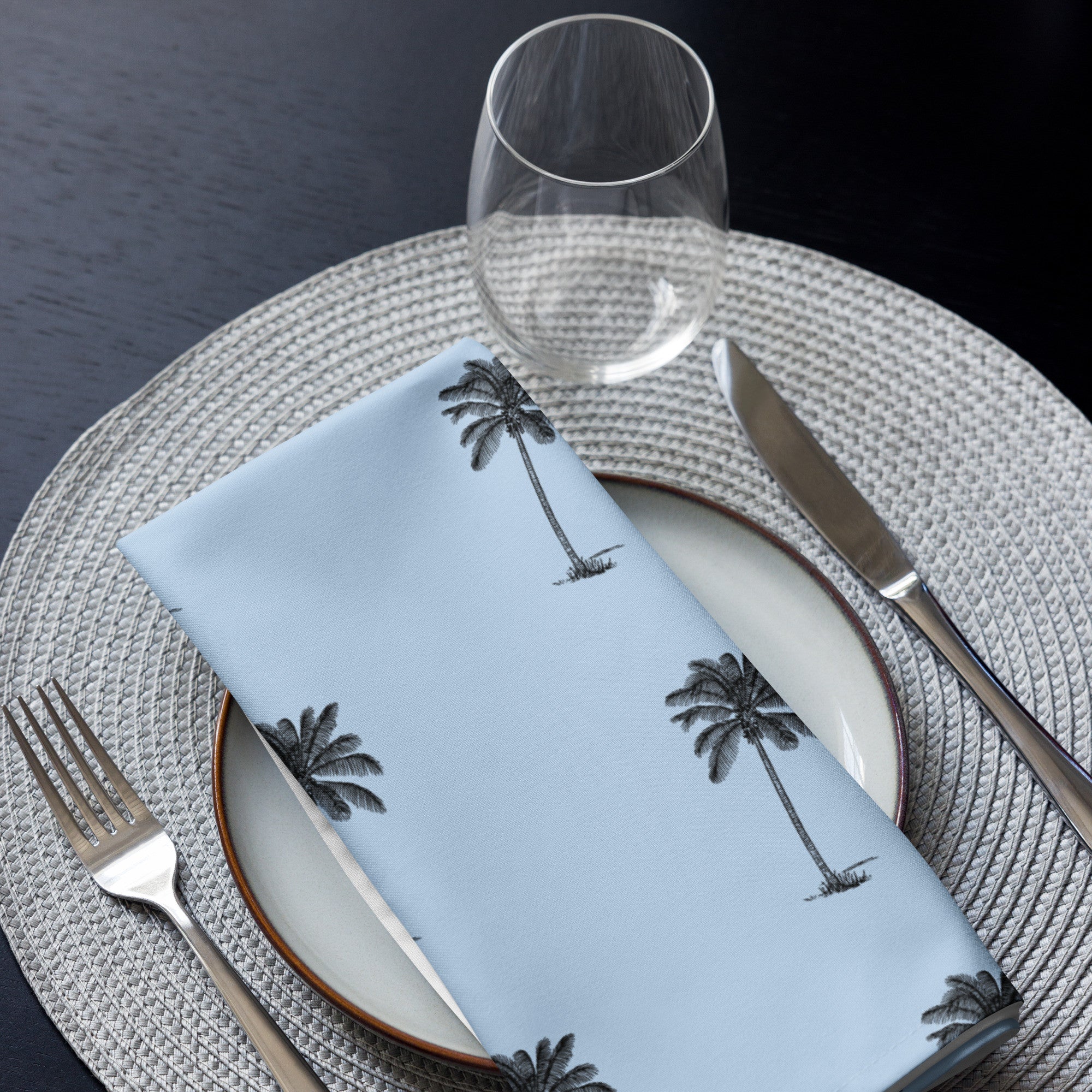 Coco Palm Pattern Cloth Napkin Set - Pattens Blue-3