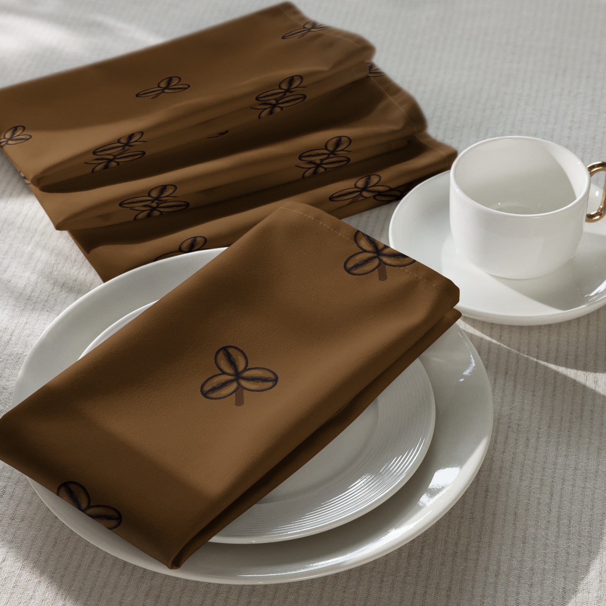 Coffee Clover Pattern Cloth Napkin Set - Mocha-2