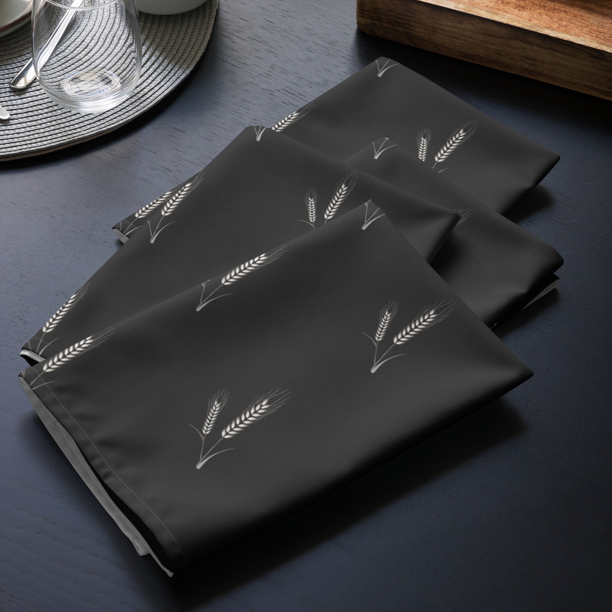Grano Pattern Cloth Napkin Set - Dark Grey-2