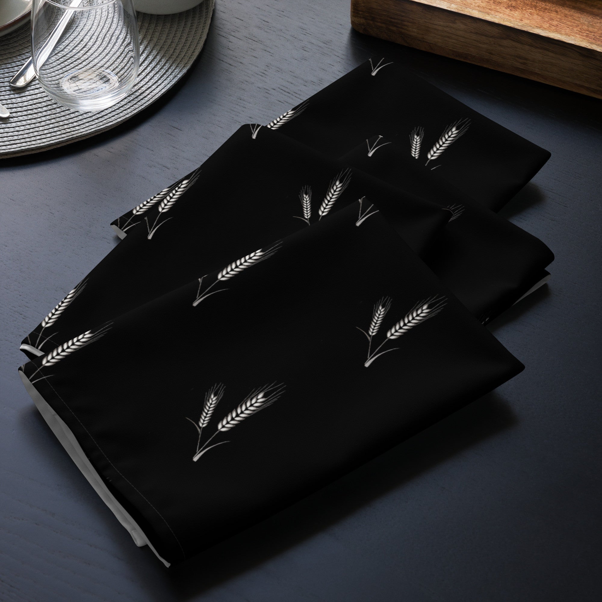 Grano Pattern Cloth Napkin Set - Black-0