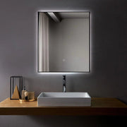 24" x 28" Premium LED Bathroom Mirror with Matte Black Aluminum Frame - Anti-Fog Smart Mirror with Adaptive Dimming Control, 6000K Cool White Lighting & Compact Illumination Design