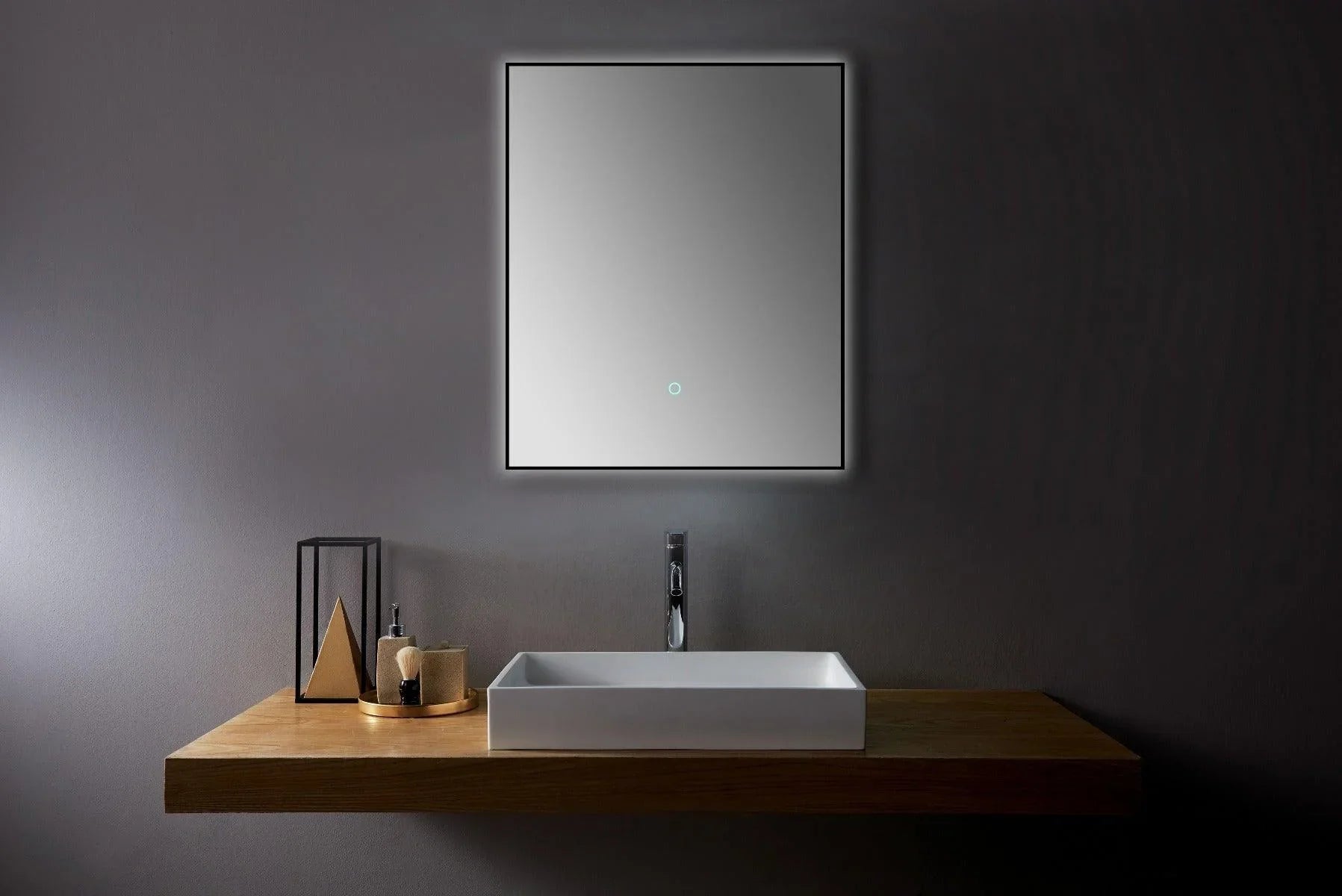 30" x 35.4" Premium LED Bathroom Mirror with Matte Black Aluminum Frame - Anti-Fog Smart Mirror with Adaptive Dimming Control, 6000K Cool White Lighting & Compact Illumination Design