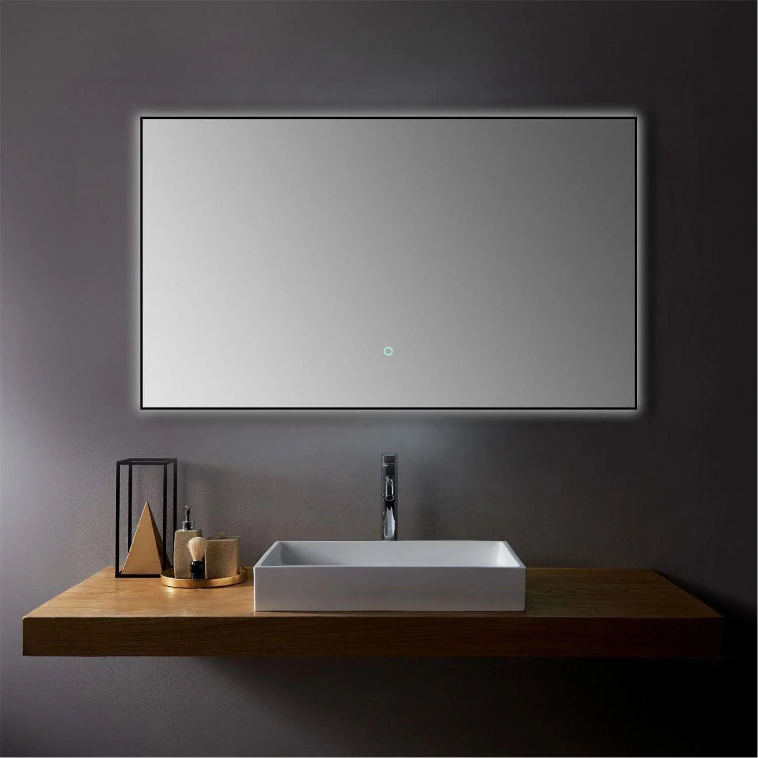 48" x 28" Premium LED Bathroom Mirror with Matte Black Aluminum Frame - Anti-Fog Smart Mirror with Adaptive Dimming Control, 6000K Cool White Lighting & Compact Illumination Design