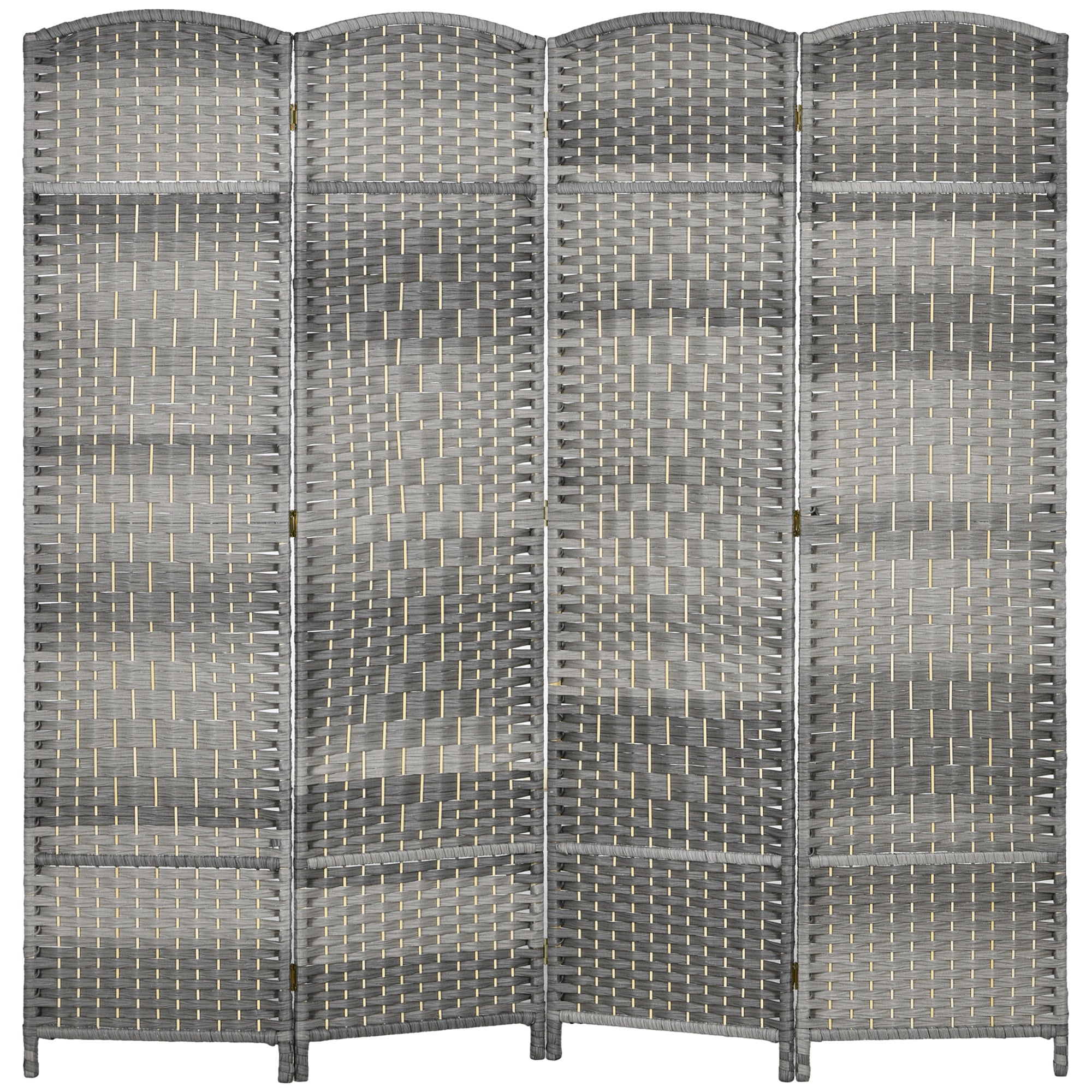 Séparateur de pièce pliable de 1,83 m de hauteur, écran d’intimité portable à 4 panneaux, cloison séparatrice murale tressée à la main, gris mélangé