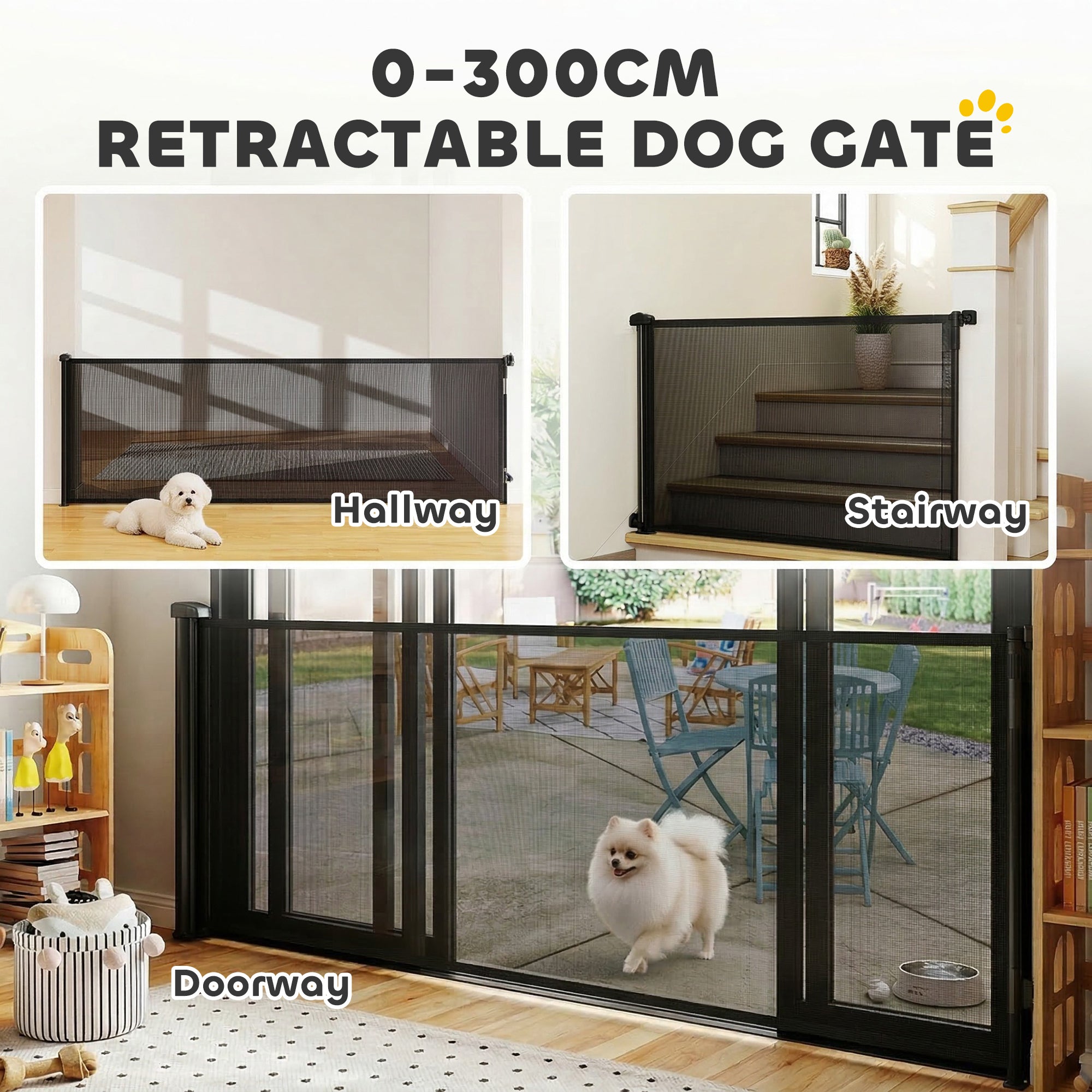 Retractable Dog Gate, 41" Tall,  Extends to 122" Wide, Mesh Pet Gate with Single Hand Operation, for Stairs, Doorways