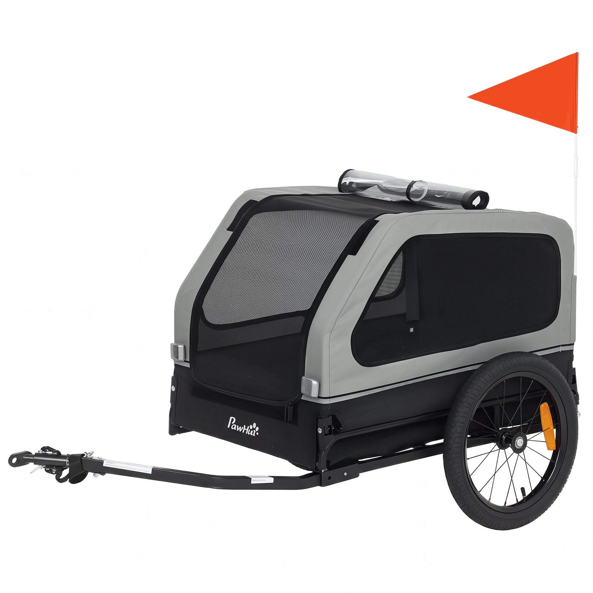 Dog Bike Trailer for Small & Medium Dogs up to 44 lbs, Universal Bicycle Coupler, Flip-Down Ramp Tailgate, Grey