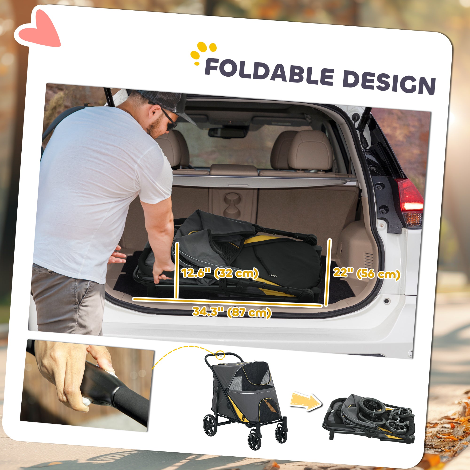 Foldable Pet Stroller with Universal Front Wheels, Shock Absorber, Dog Cat Carriage for Large & Medium Dogs, Dark Grey