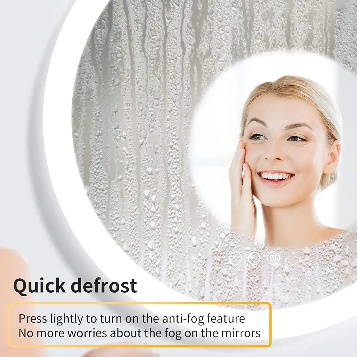 32" Round LED Bathroom Mirror with Integrated Ribbon Illumination - Premium Grey Edge Mirror with Frosted Lighting Technology, Complete Back Panel Support & Virtually Glowing Effect