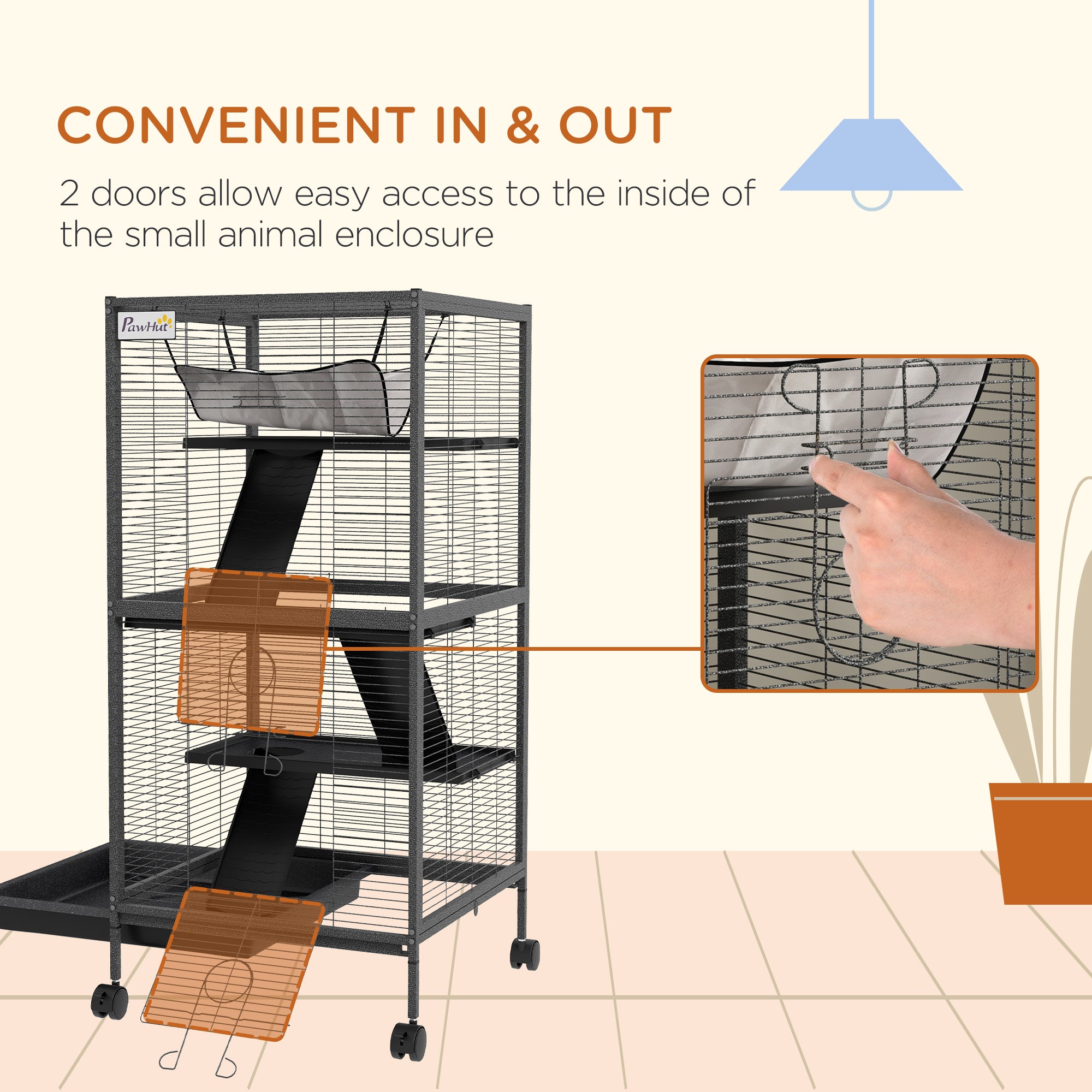 Petite cage en acier noire pour furet, chinchilla, chaton et lapin