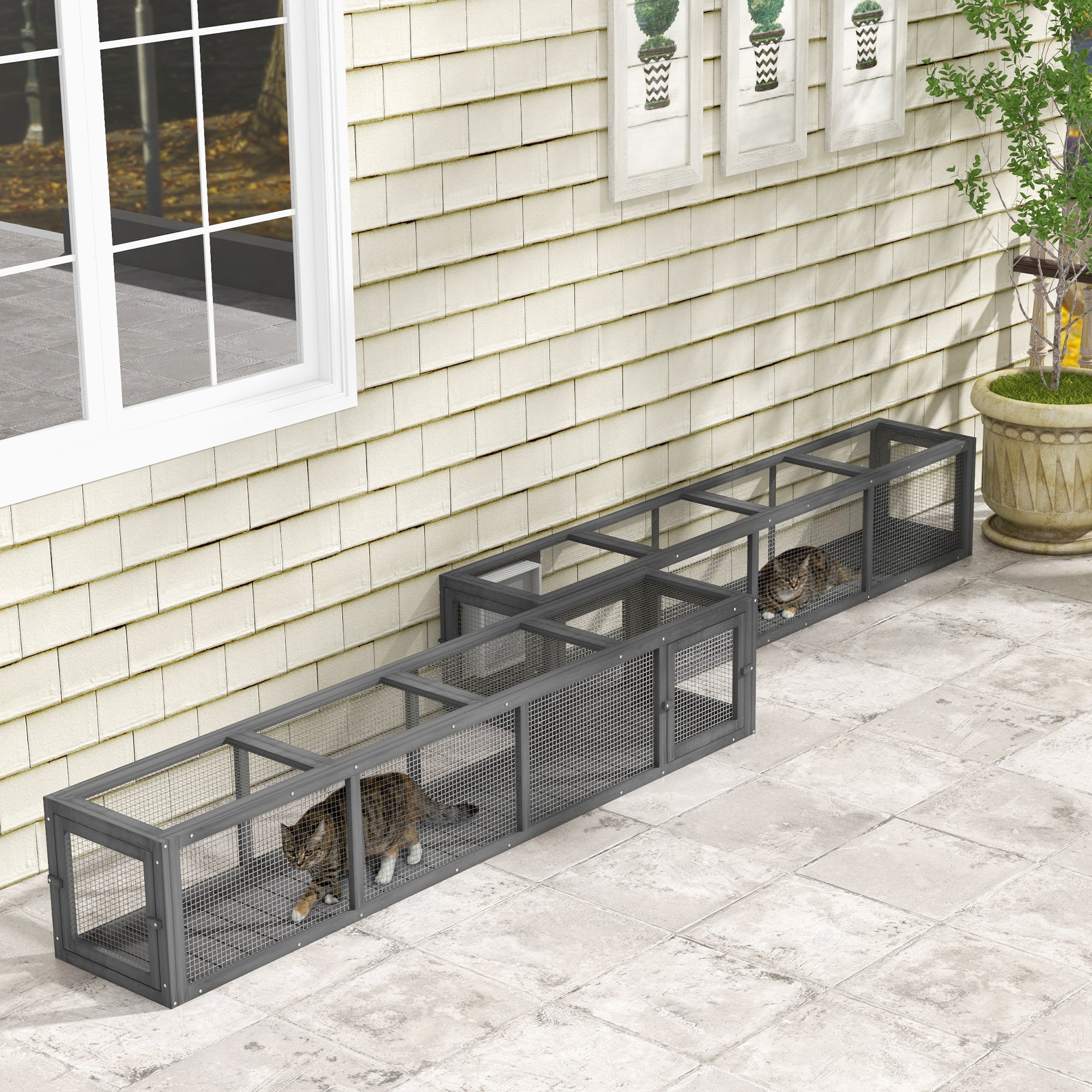 79" Long Cat Tunnel, Cat shelter L- Shape with Extendable Design, Cat Enclosure for Indoor/Outdoor Use, Lead Grey