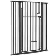 53.1" Tall Dog Gate with Cat Door, 32"-42.5" Wide Adjustable Pressure Mounted for Doorways, Hallways, No Drilling, Black