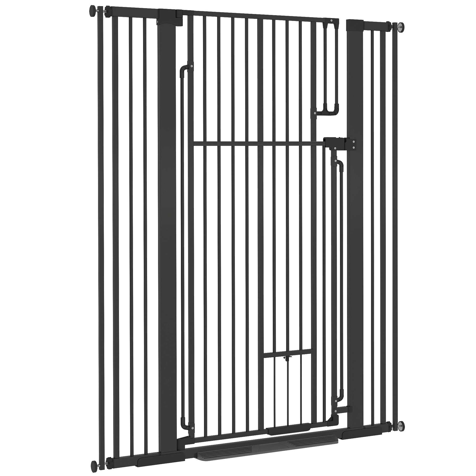 53.1" Tall Dog Gate with Cat Door, 32"-42.5" Wide Adjustable Pressure Mounted for Doorways, Hallways, No Drilling, Black