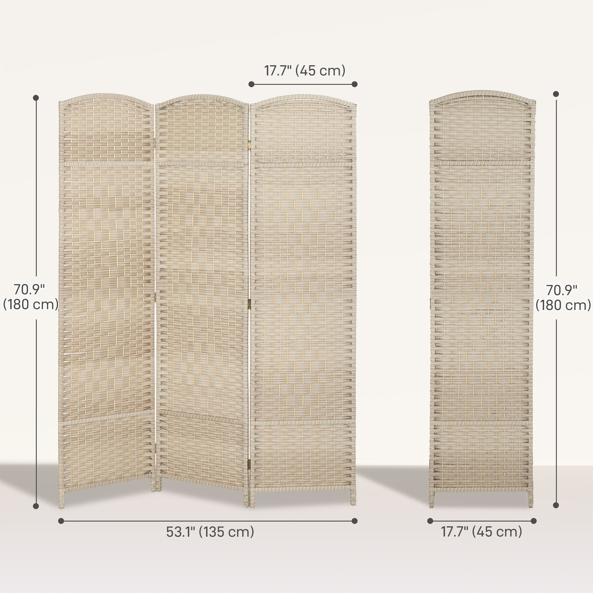 6 Ft Tall Folding Room Divider, 3 Panel Portable Privacy Screen, Hand-Woven Partition Wall Divider, Light Oak