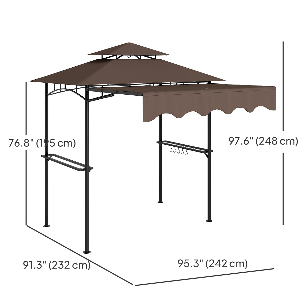 8' x 7.6' Grill Gazebo with Awning and Shelves - Brown