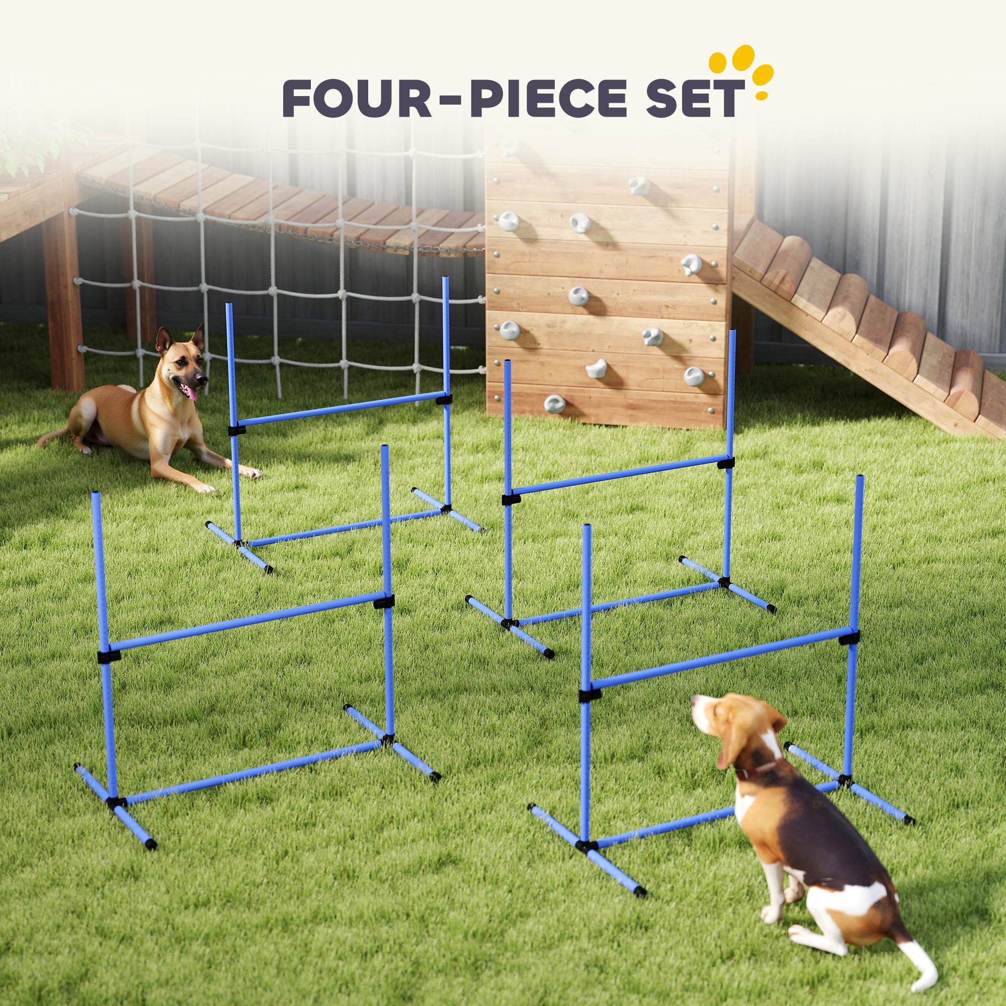 Ensemble de 4 équipements d’entraînement à l’agilité pour chiens, barre de saut réglable, kit d’exercice pour animaux avec sac de transport (Bleu)