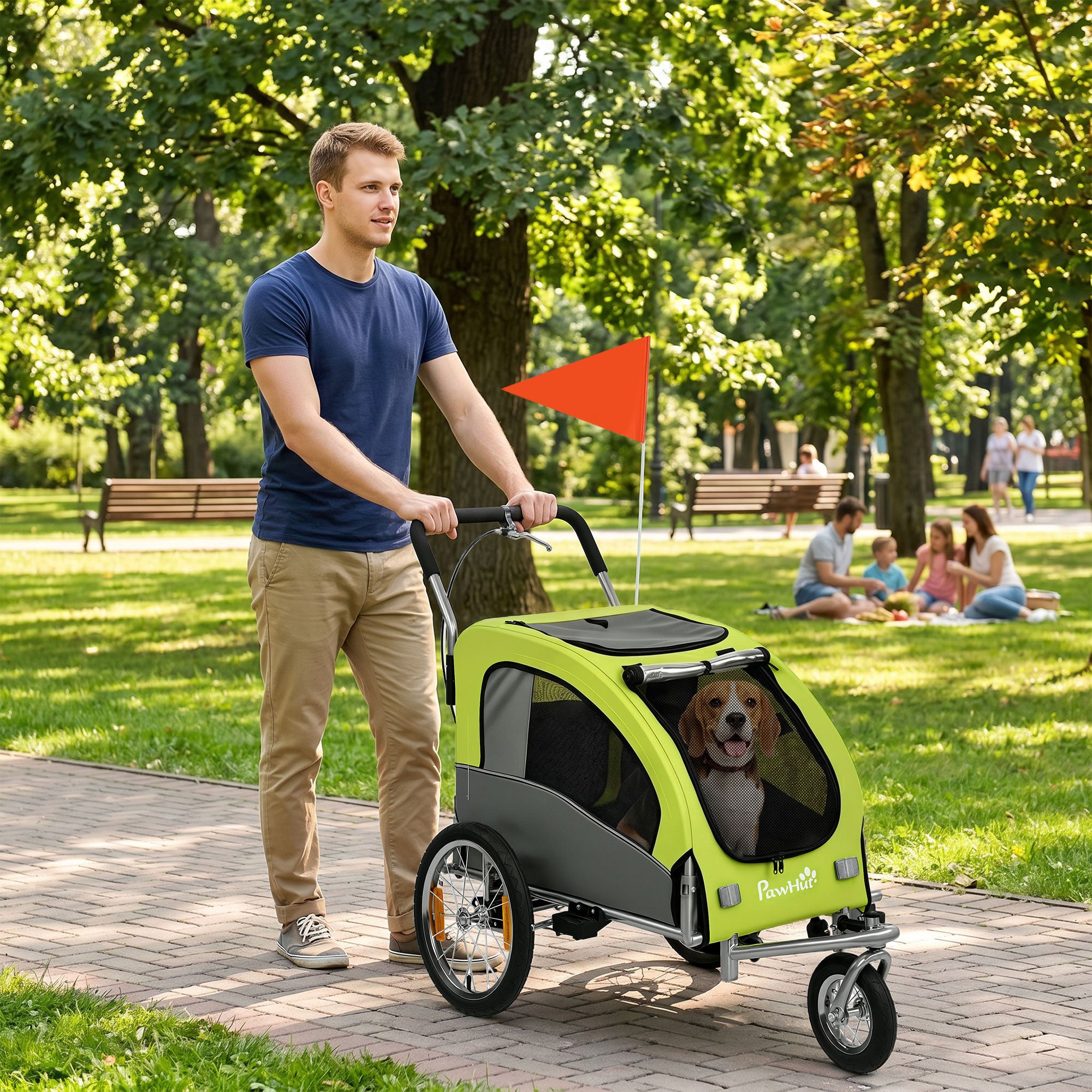 Aosom 2 in 1 Dog Bike Trailer, Foldable Pet Stroller, Dog Bicycle Trailer with Suspension, Universal Bicycle Coupler, Green