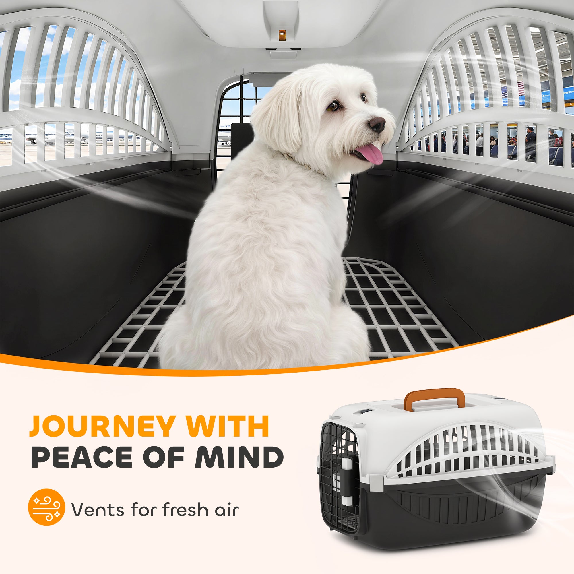Airline Approved Pet Carrier for Mini Dogs and Cats with Steel Wire Door, Water Bowl, for Car, Airplane, Outdoor, Balck
