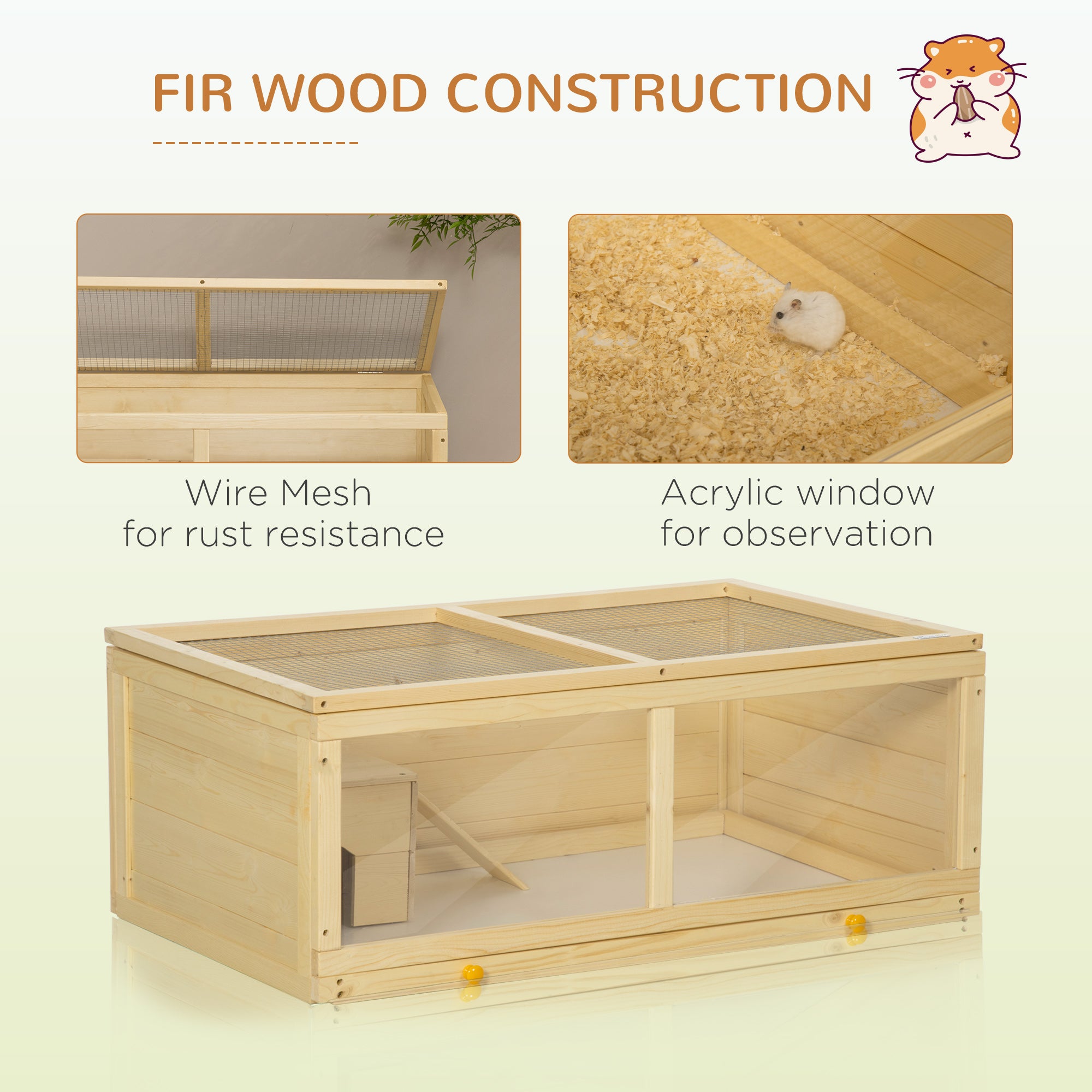 Small Animals Kit Hutch w/ Sliding Tray, Exercise Play House for Dwarf Hamsters, Gerbils, Chinchillas, Natural Wood