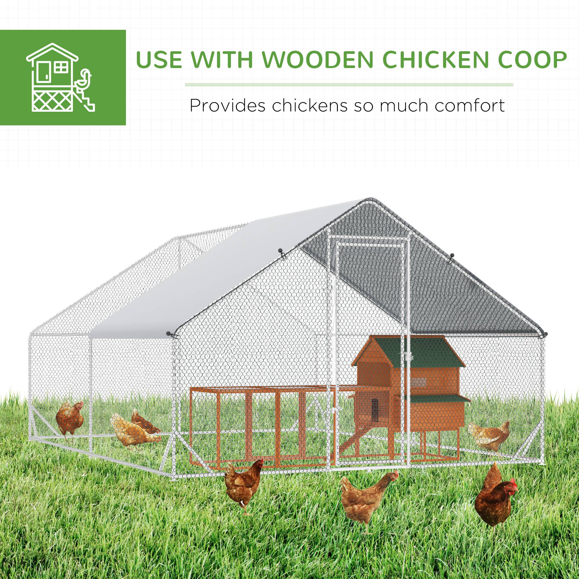9.8' x 13.1' x 6.6' Chicken Coop Cage, Outdoor Hen House w/Cover & Lockable Door