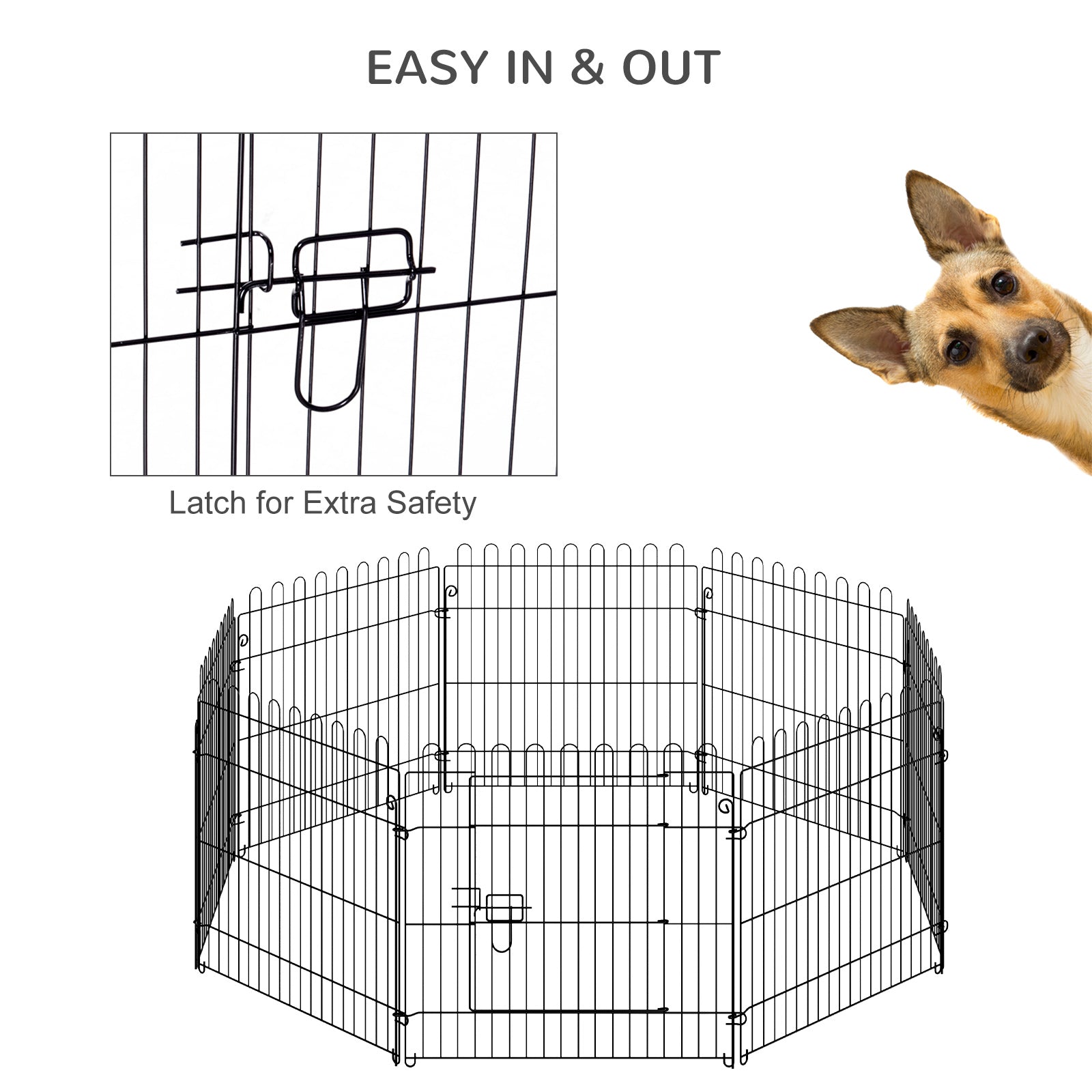 Parc d’exercice octogonal pliable pour chien à 8 panneaux de 24 pouces, cage et enclos pour animaux, chenil pour chiot, noir