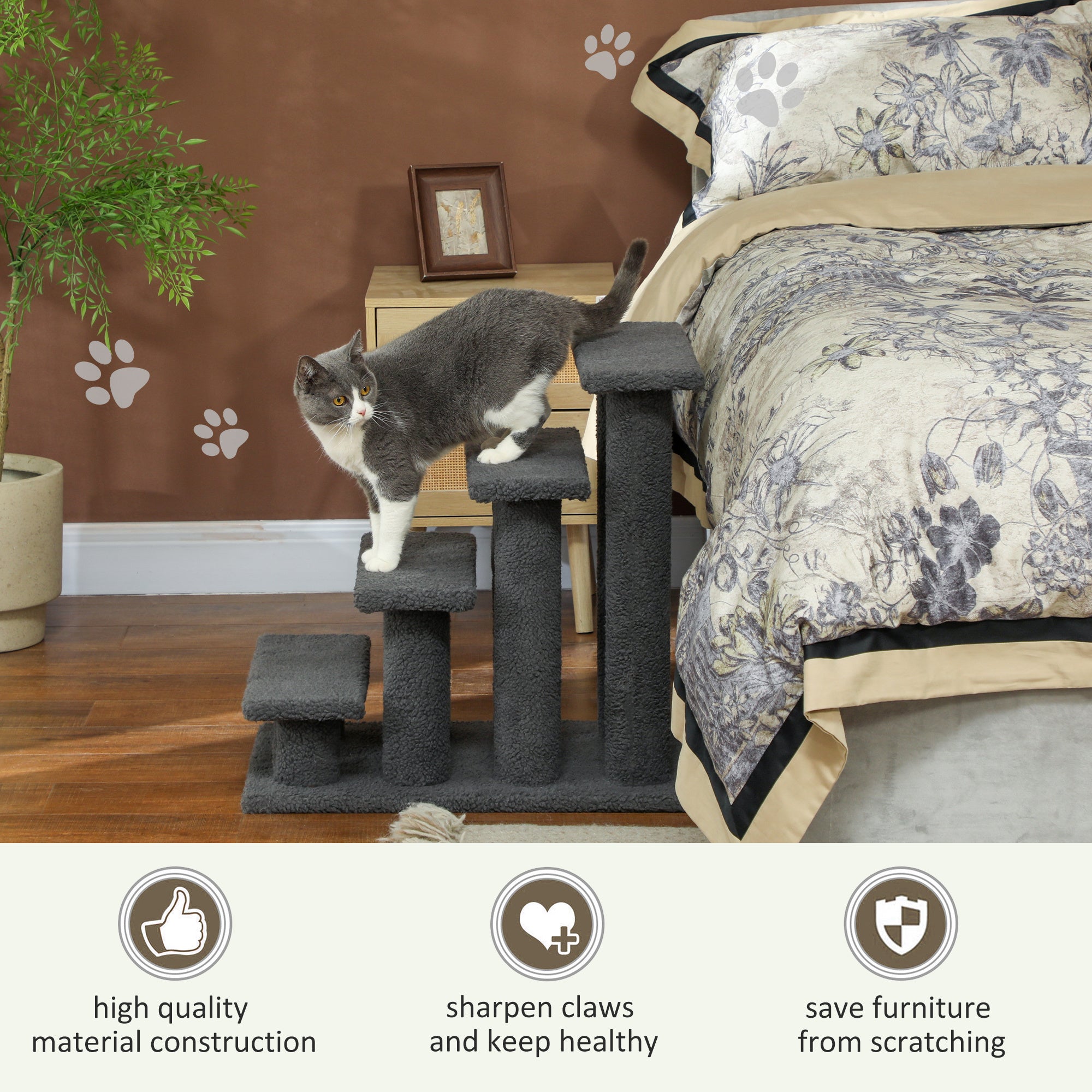 23.5" 4 Tier Pet Stairs Dog Cat Step Scratch Post Furniture, Dark Grey