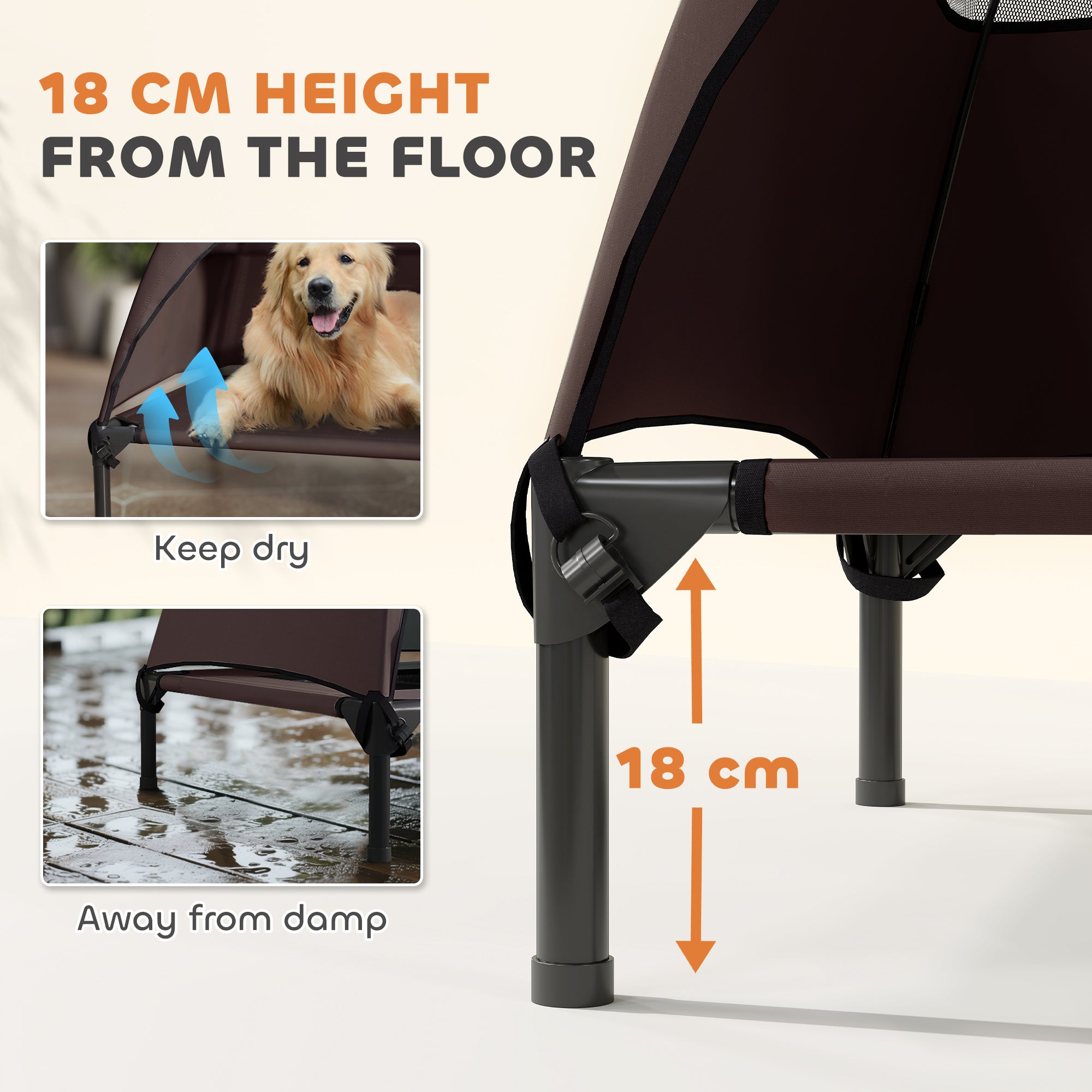 Elevated Dog Bed with Canopy Raised Dog Bed  Washable Mesh Steel Frame 41.7" x 29.9" x 39" Coffee
